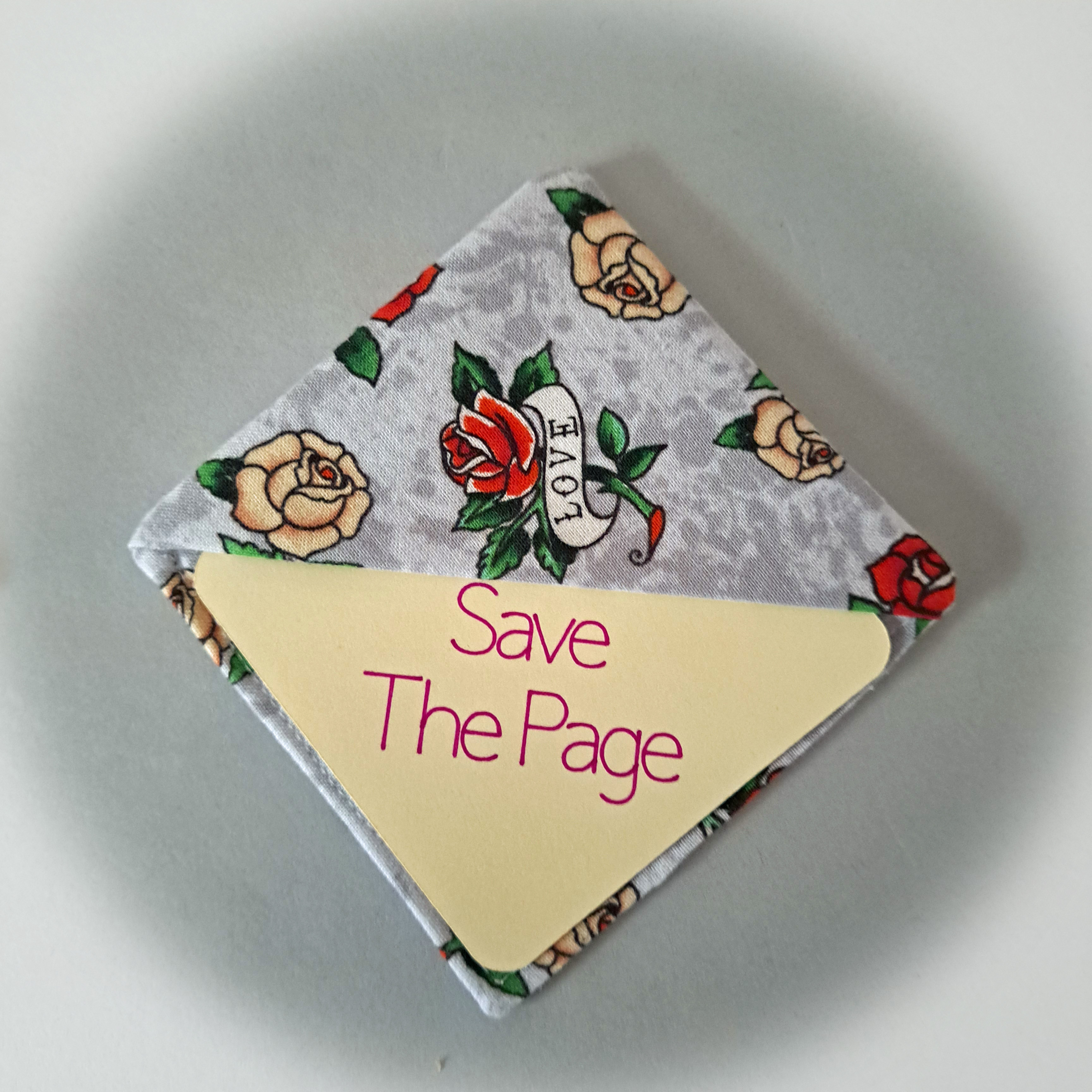 Handmade Fabric Corner Bookmark - Dark Blue Skulls or Gray Flower Fabric