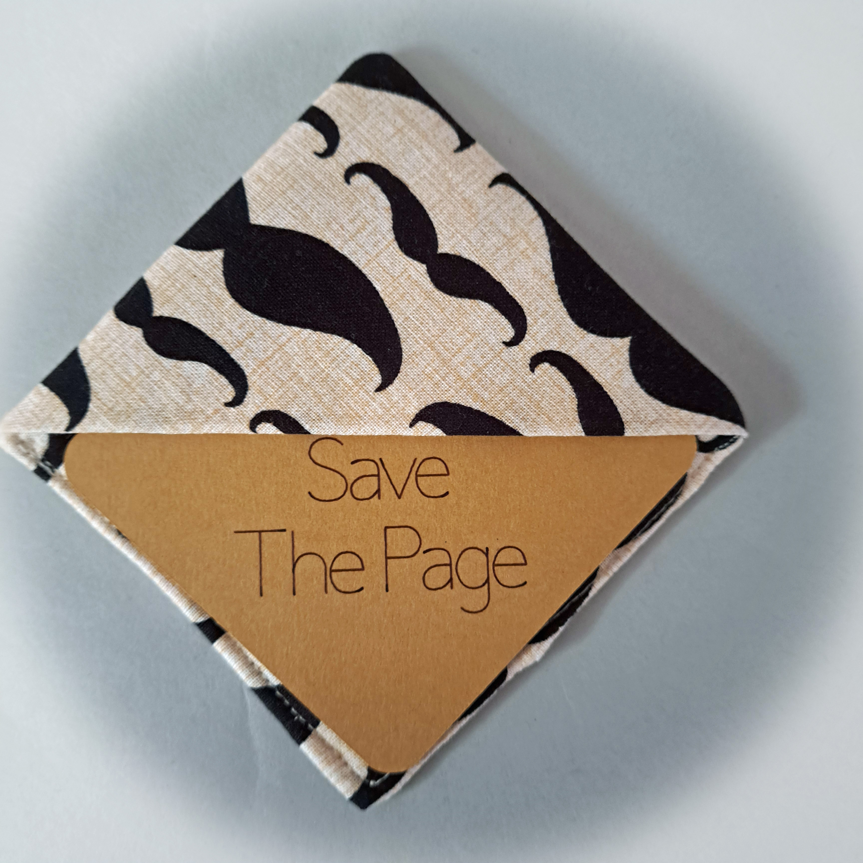 Handmade Fabric Corner Bookmark - For the Guys - Moustache or Steampunk Fabric