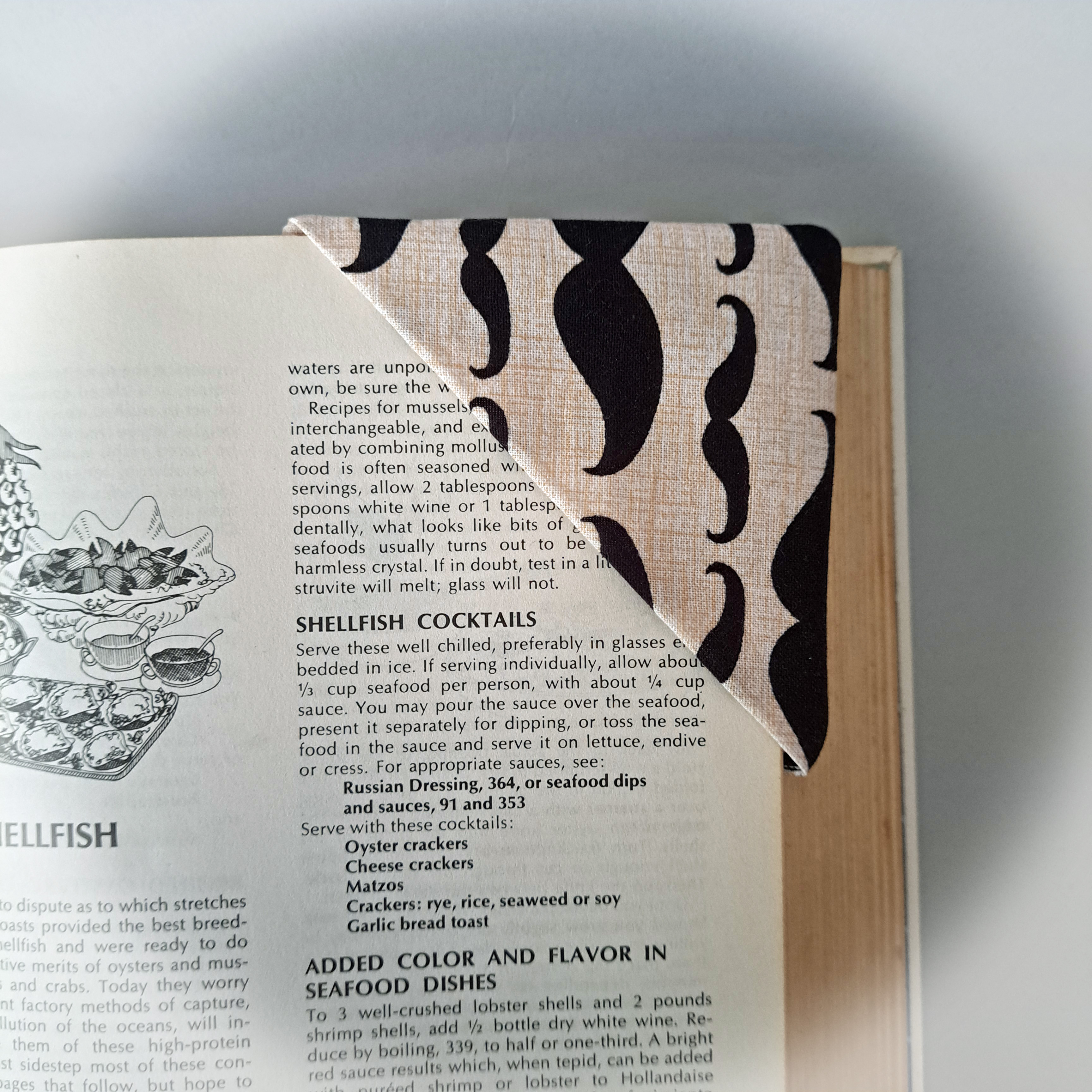 Handmade Fabric Corner Bookmark - For the Guys - Moustache or Steampunk Fabric