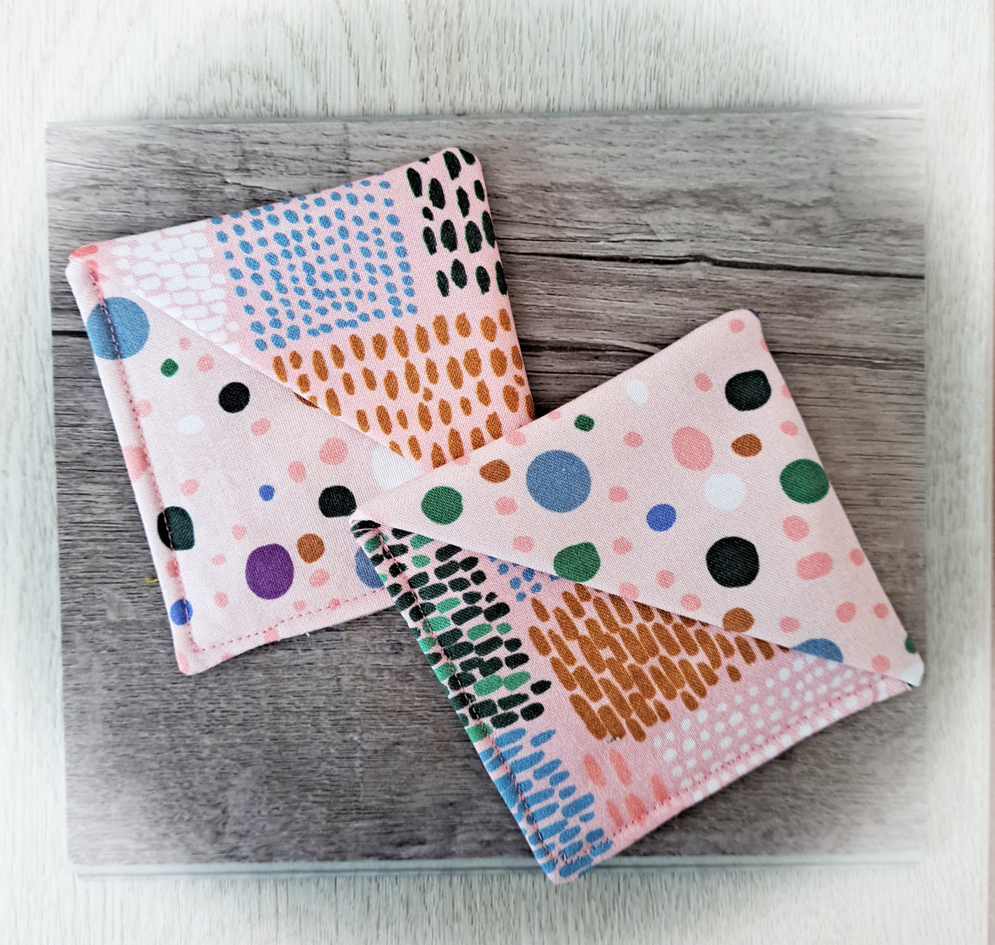Handmade Fabric Corner Bookmark - Pink Dots Fabric - Set of 2