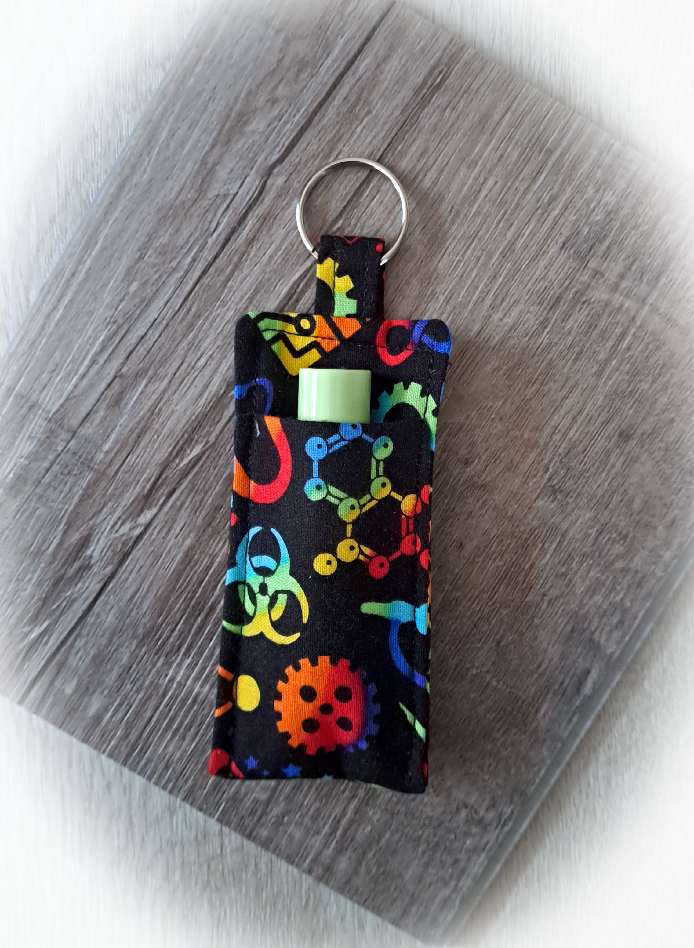Handmade Fabric Lip Balm Holder - Chemistry Elements (Clasp or Ring) - Single or Set of Both