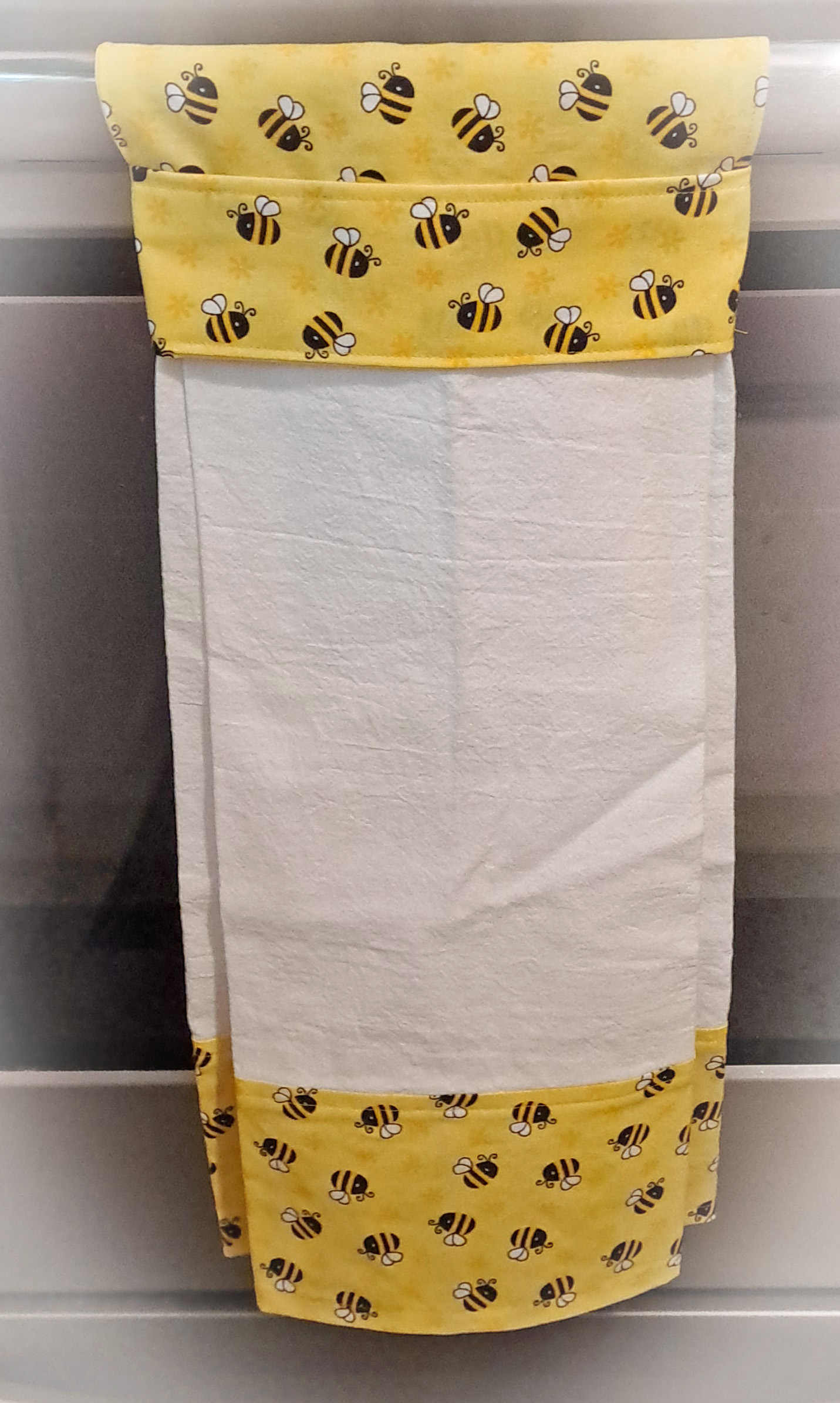Handmade Hanging Dish Towel for Oven - Yellow Bee Fabric