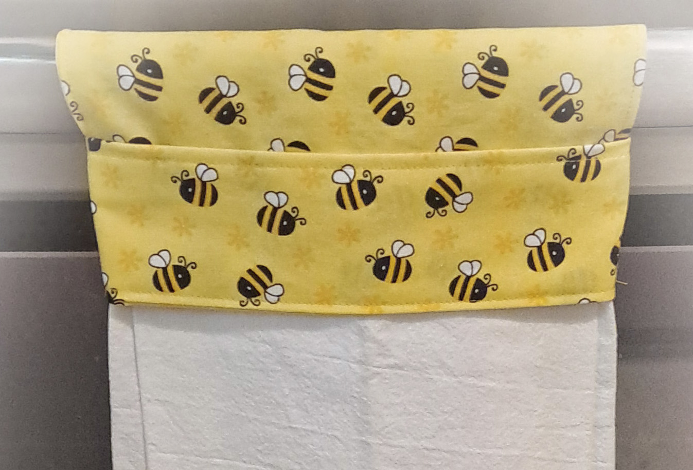 Handmade Hanging Dish Towel for Oven - Yellow Bee Fabric