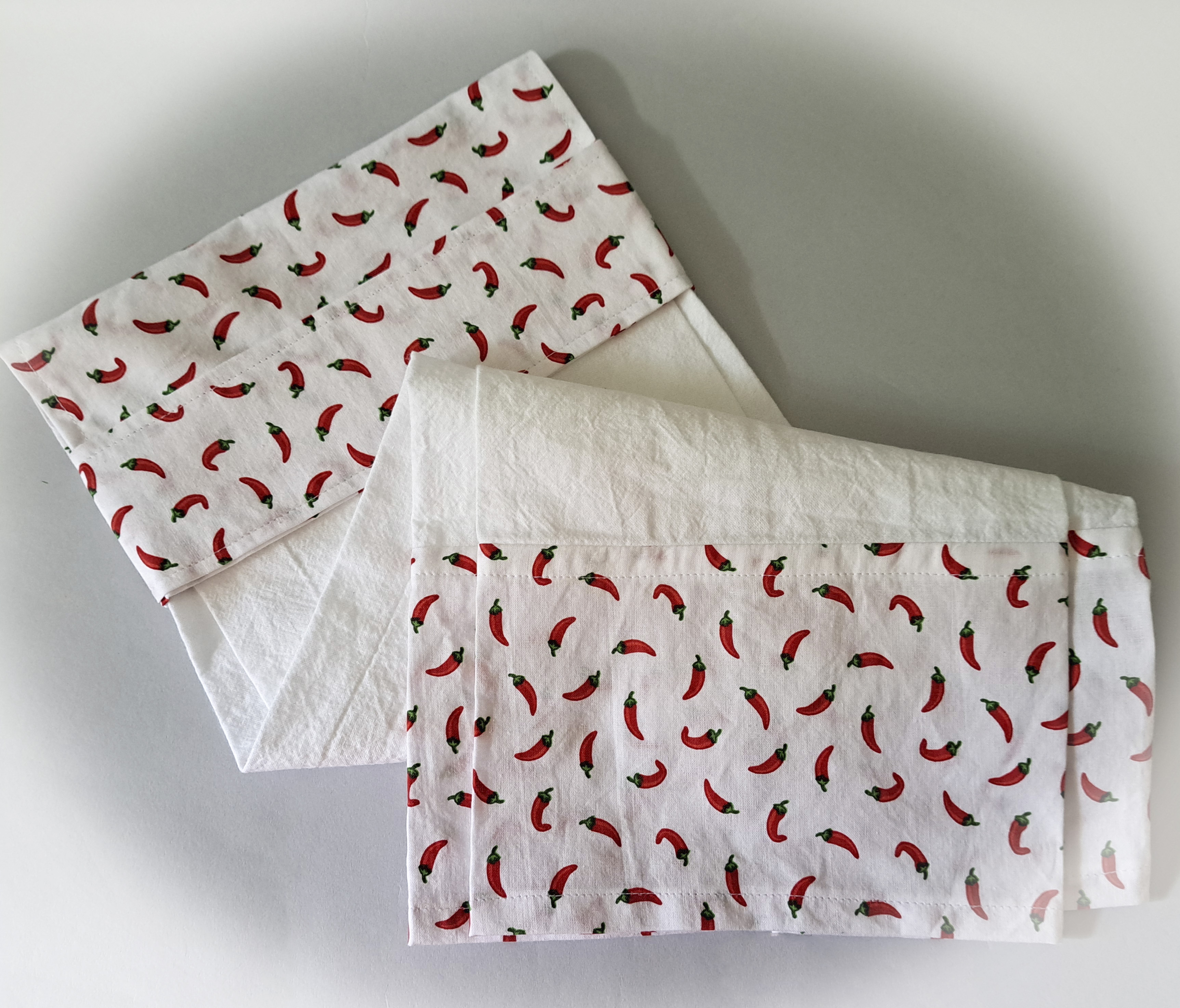 Handmade Hanging Dish Towel for Oven - White Fabric with Red Hot Pepper Print