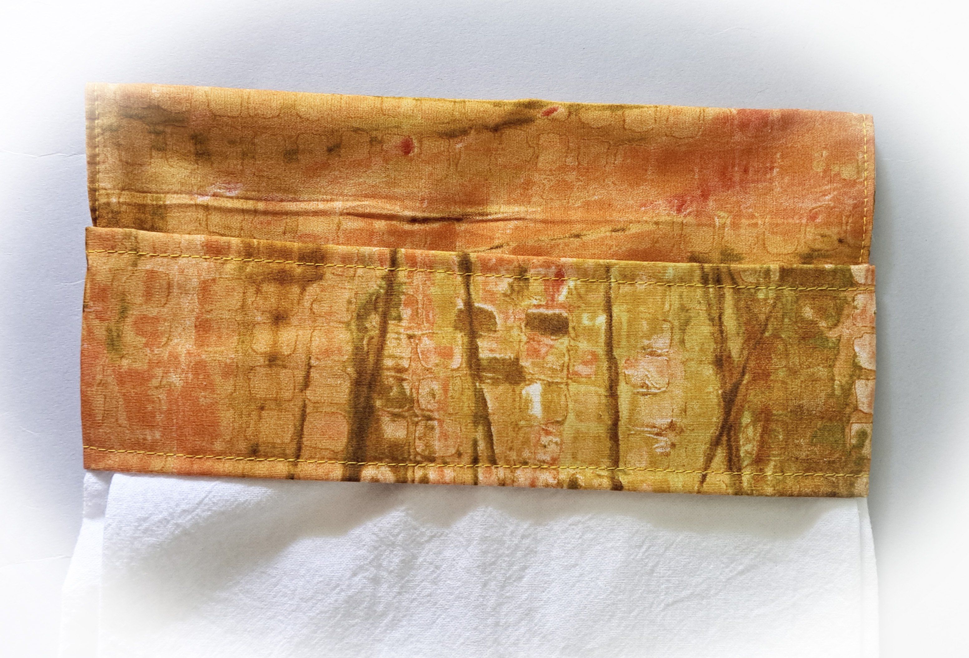 Handmade Hanging Dish Towel for Oven - Orange, Peach and Brown Fabric