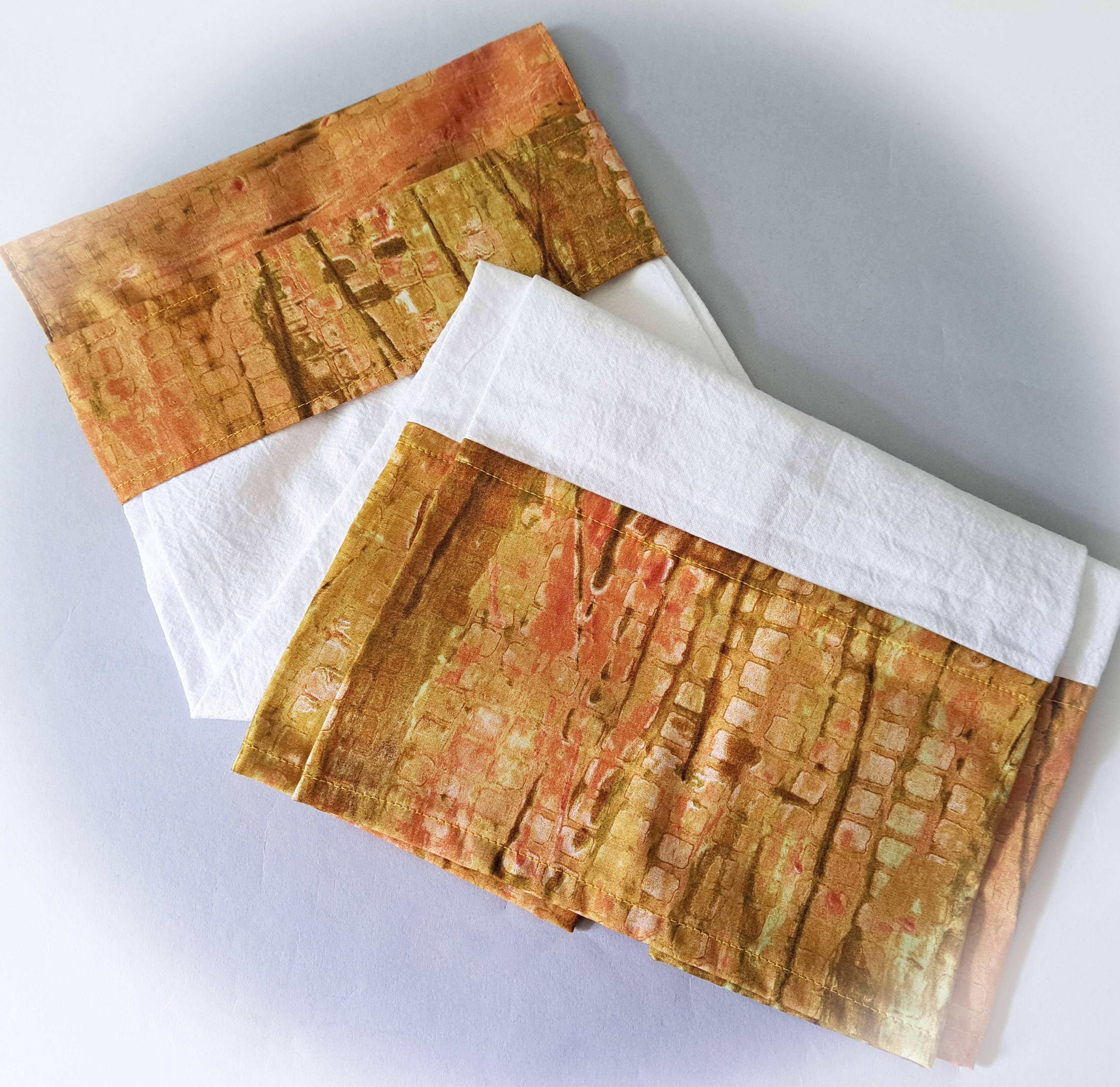 Handmade Hanging Dish Towel for Oven - Orange, Peach and Brown Fabric