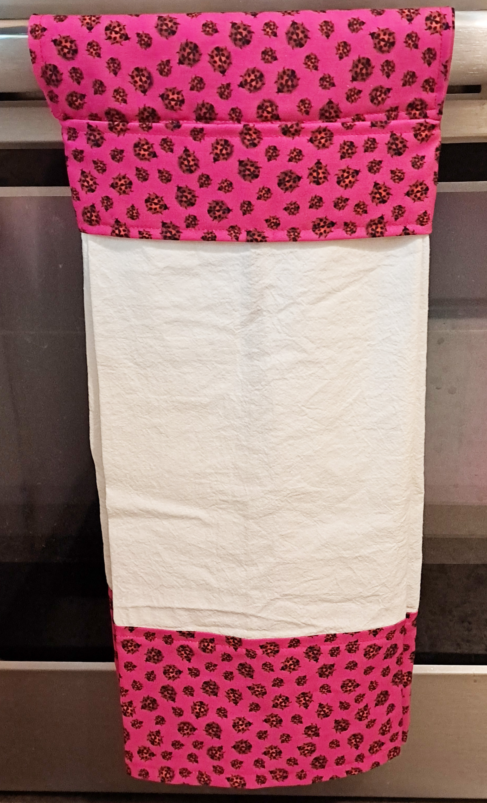 Handmade Hanging Dish Towel for Oven - Ladybug Fabric Accent