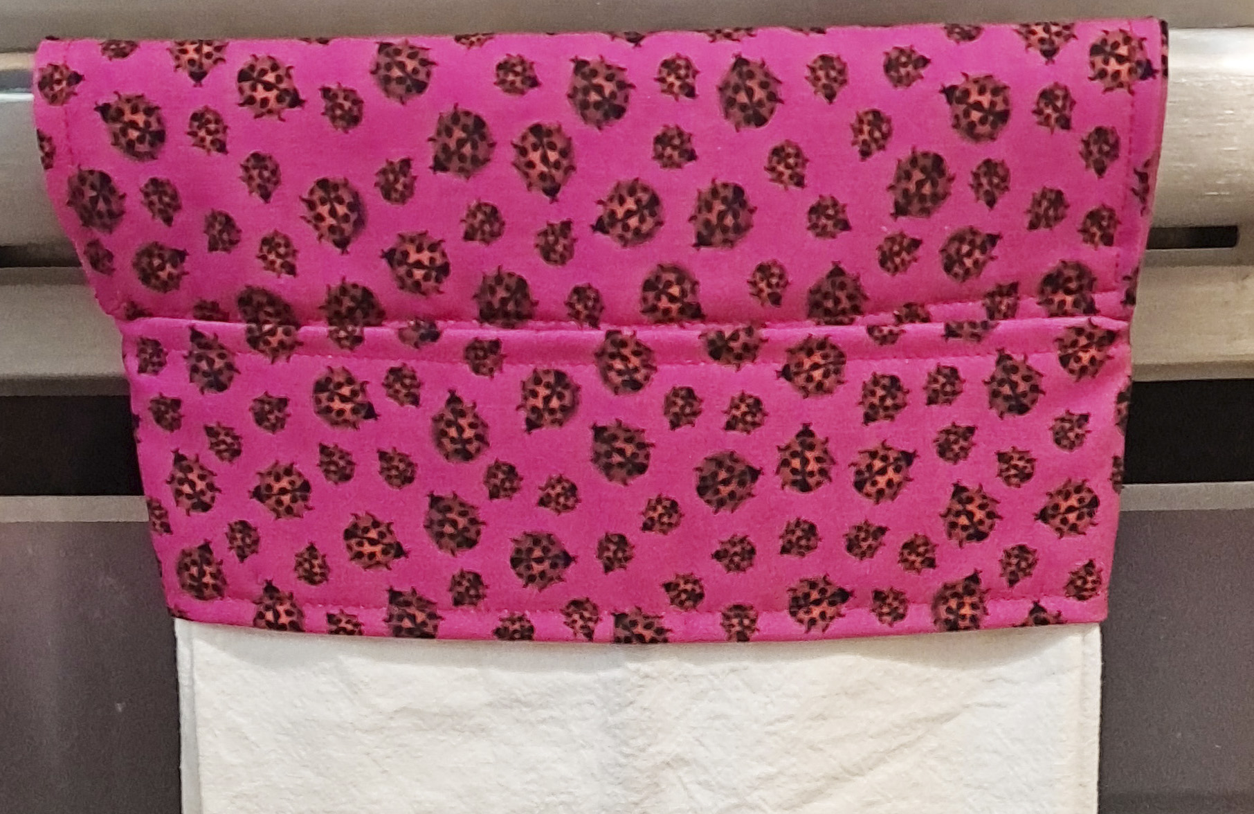 Handmade Hanging Dish Towel for Oven - Ladybug Fabric Accent