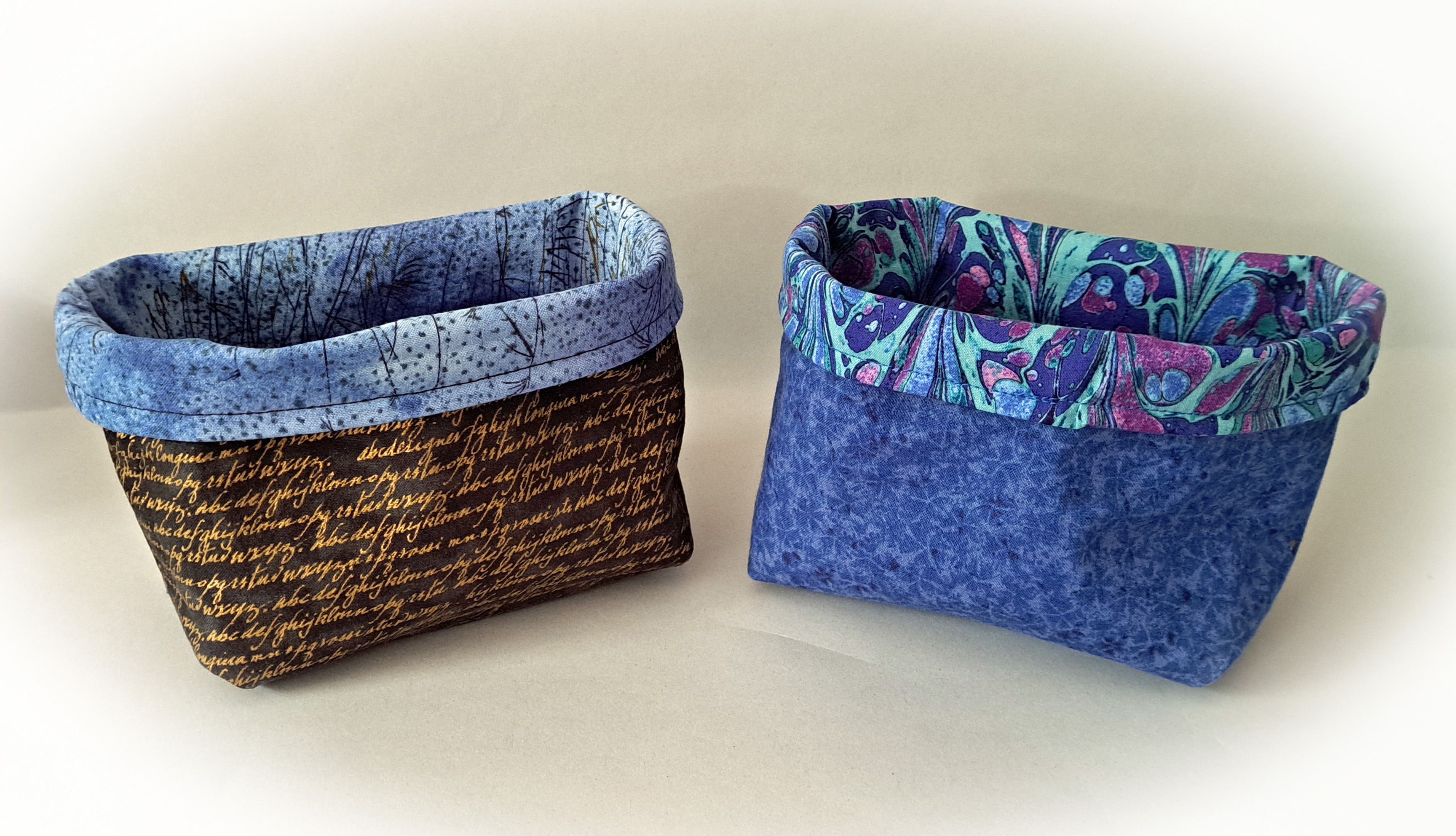 Handmade Reversible Fabric Storage or Gift Basket - Letters or Blue Swirl Fabric
