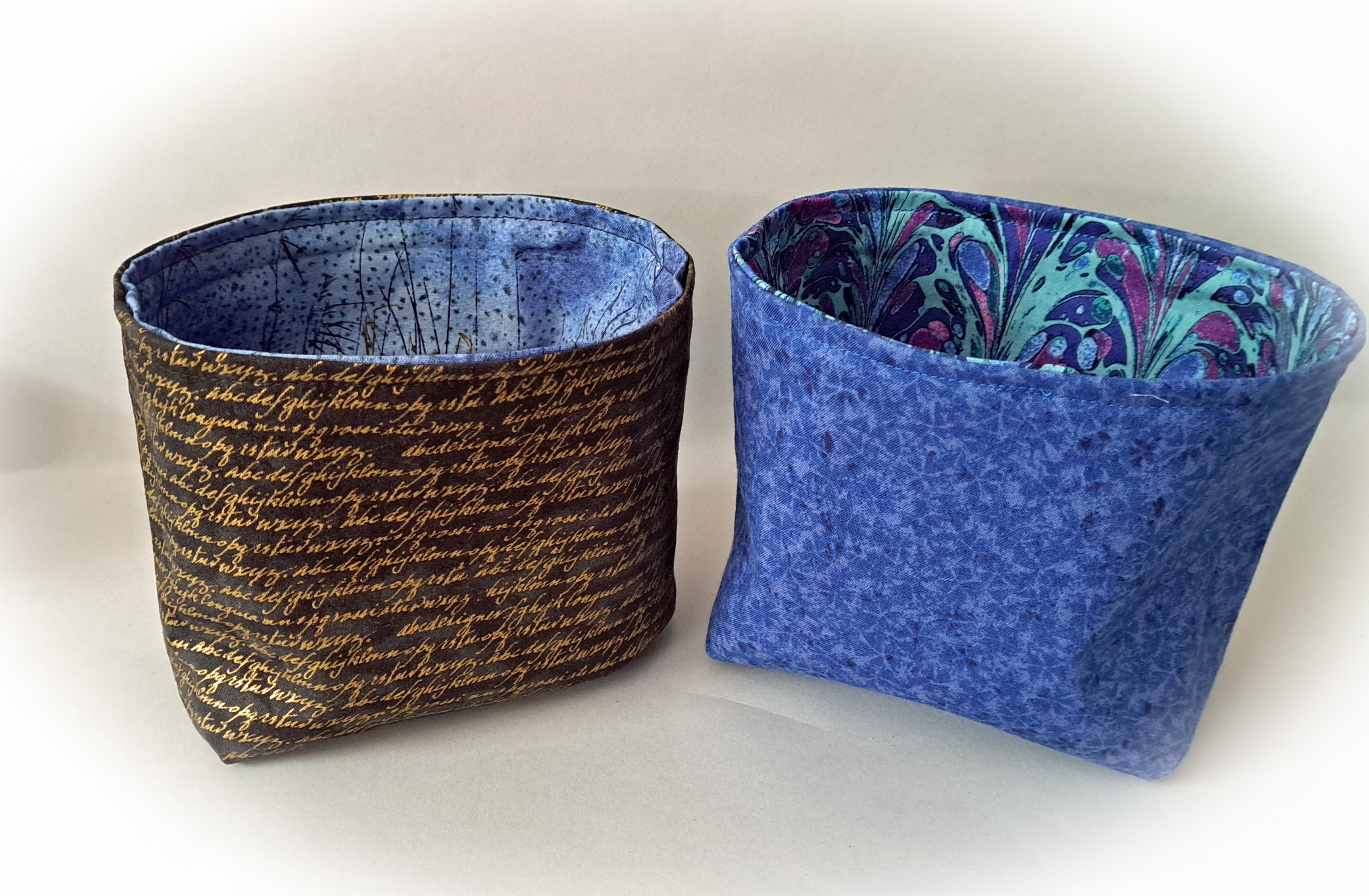 Handmade Reversible Fabric Storage or Gift Basket - Letters or Blue Swirl Fabric