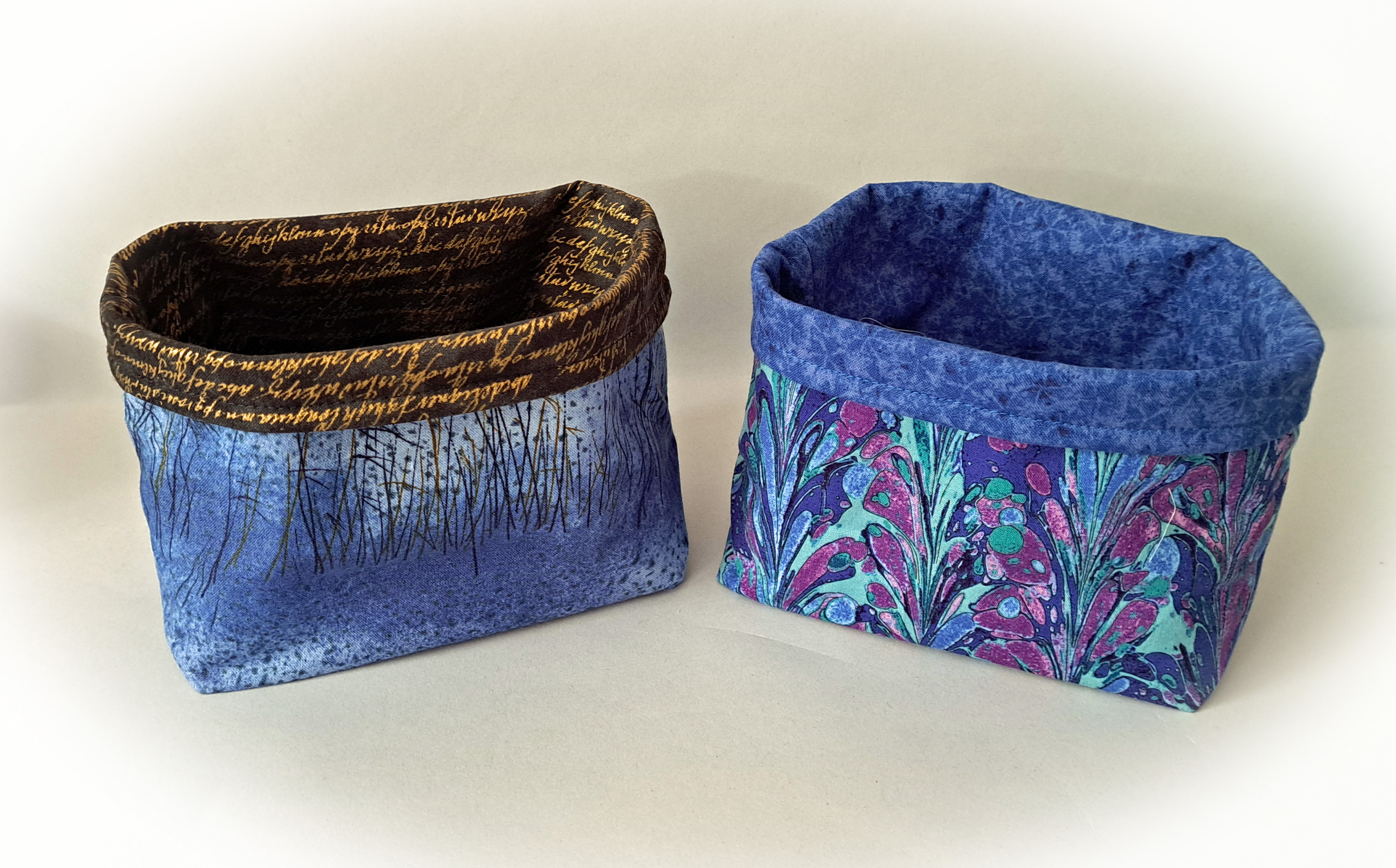 Handmade Reversible Fabric Storage or Gift Basket - Letters or Blue Swirl Fabric