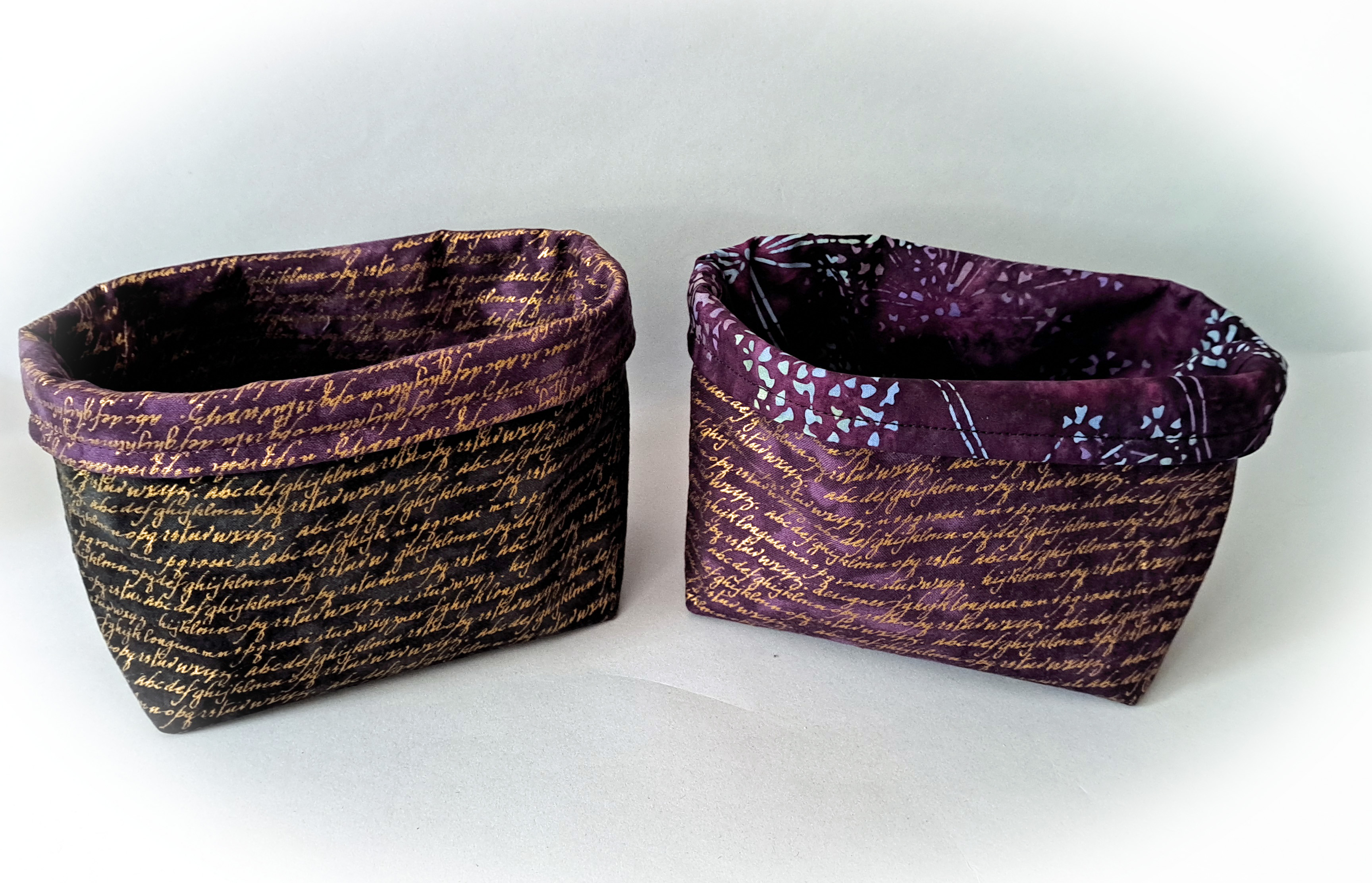 Handmade Reversible Fabric Storage or Gift Basket - Black or Purple Letters Fabric