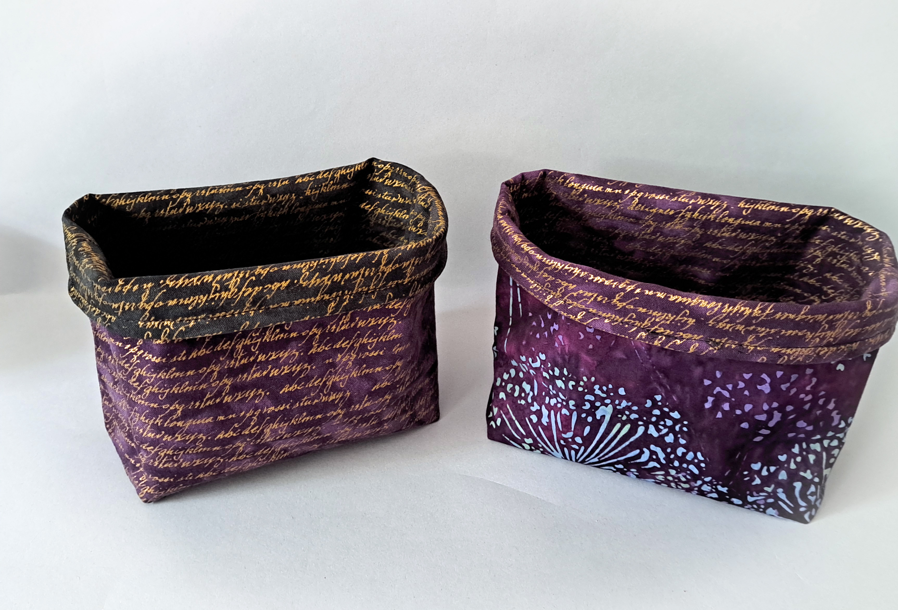 Handmade Reversible Fabric Storage or Gift Basket - Black or Purple Letters Fabric