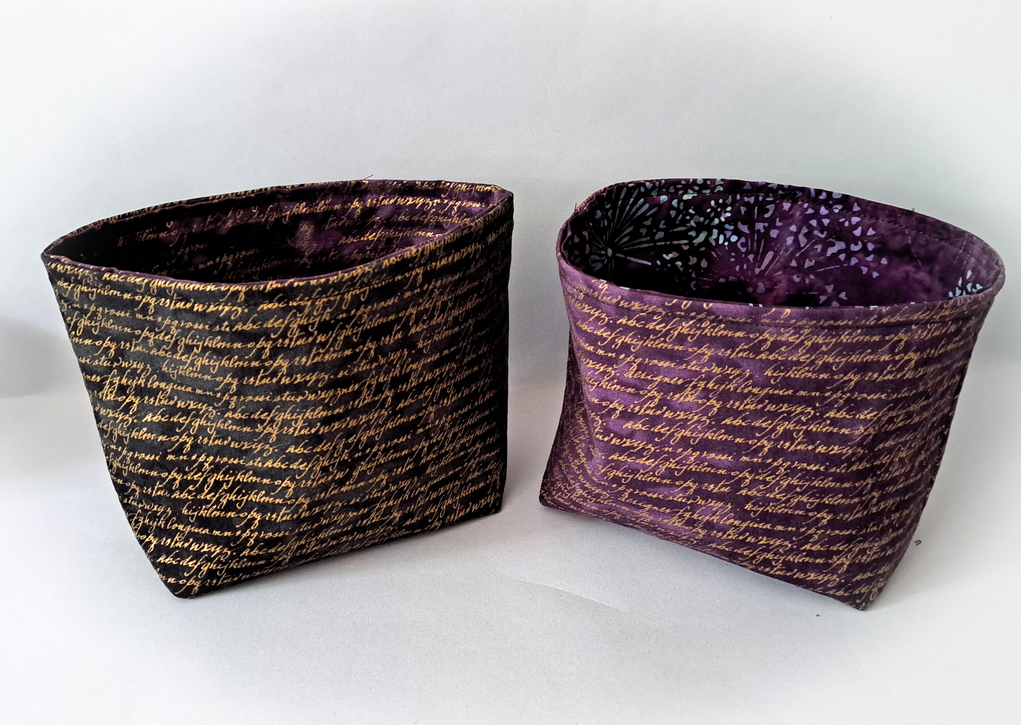 Handmade Reversible Fabric Storage or Gift Basket - Black or Purple Letters Fabric