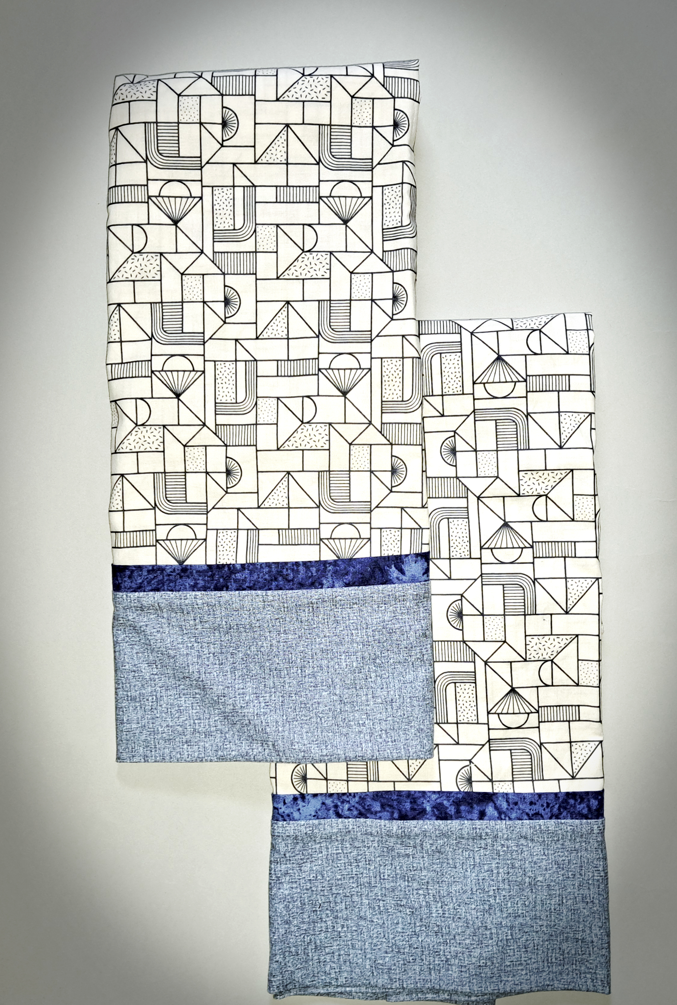 Handmade Cotton Pillowcases - Blue Geometric Fabric - Set of 2
