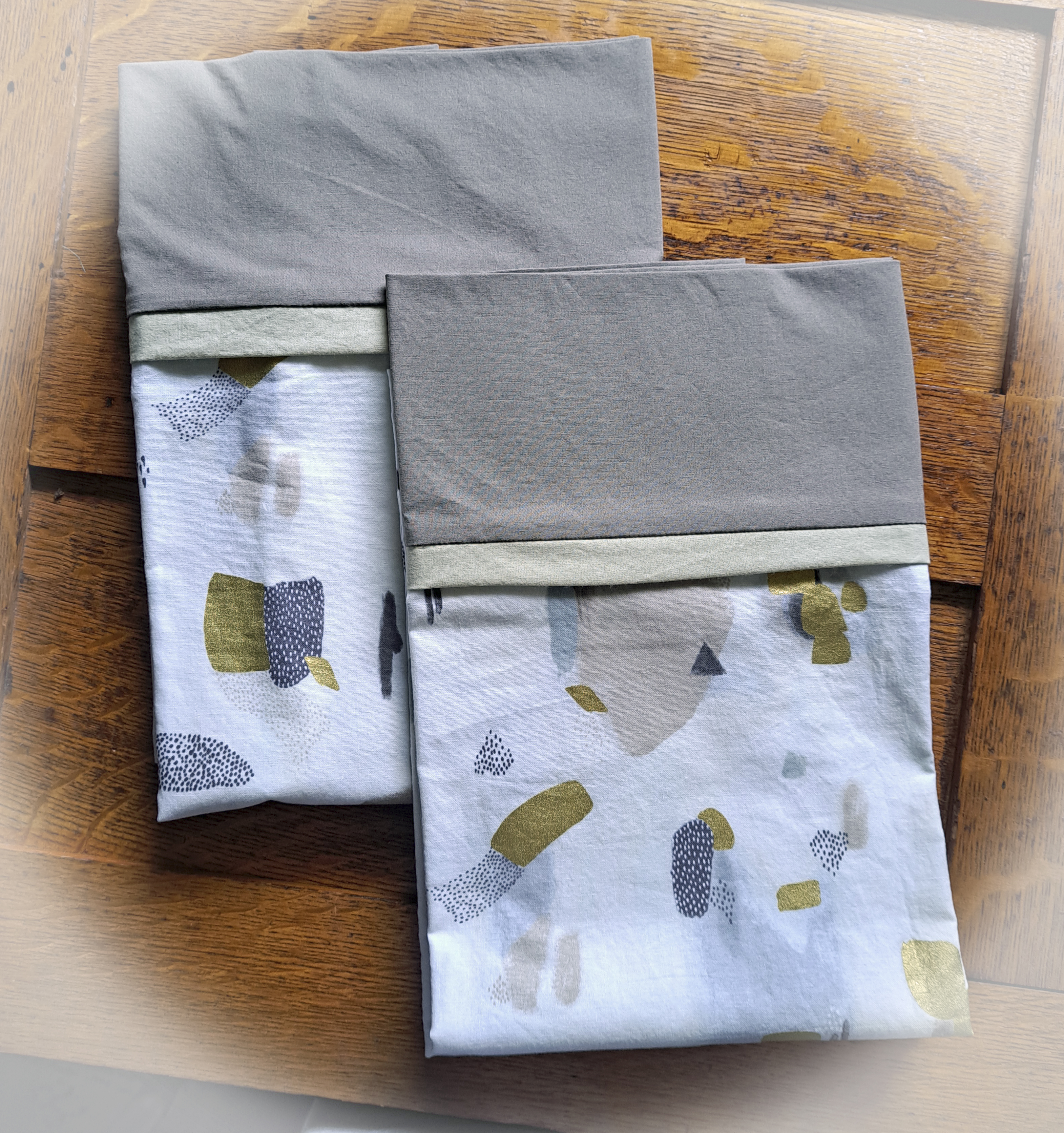 Handmade 100% Cotton Pillowcases - Brown and White Fabric - Set of 2