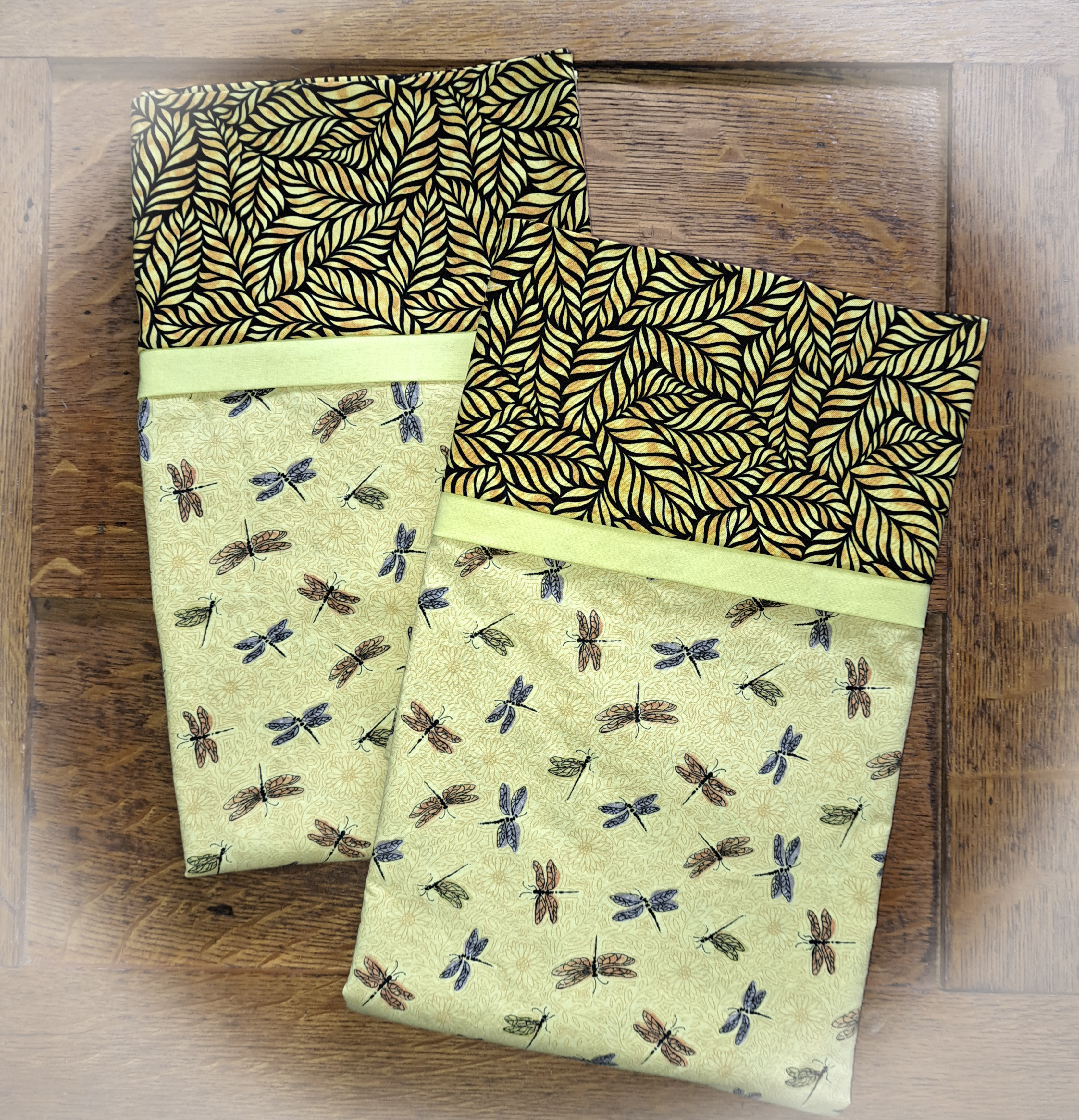 Handmade 100% Cotton Pillowcases - Yellow Butterflies Fabric - Set of 2