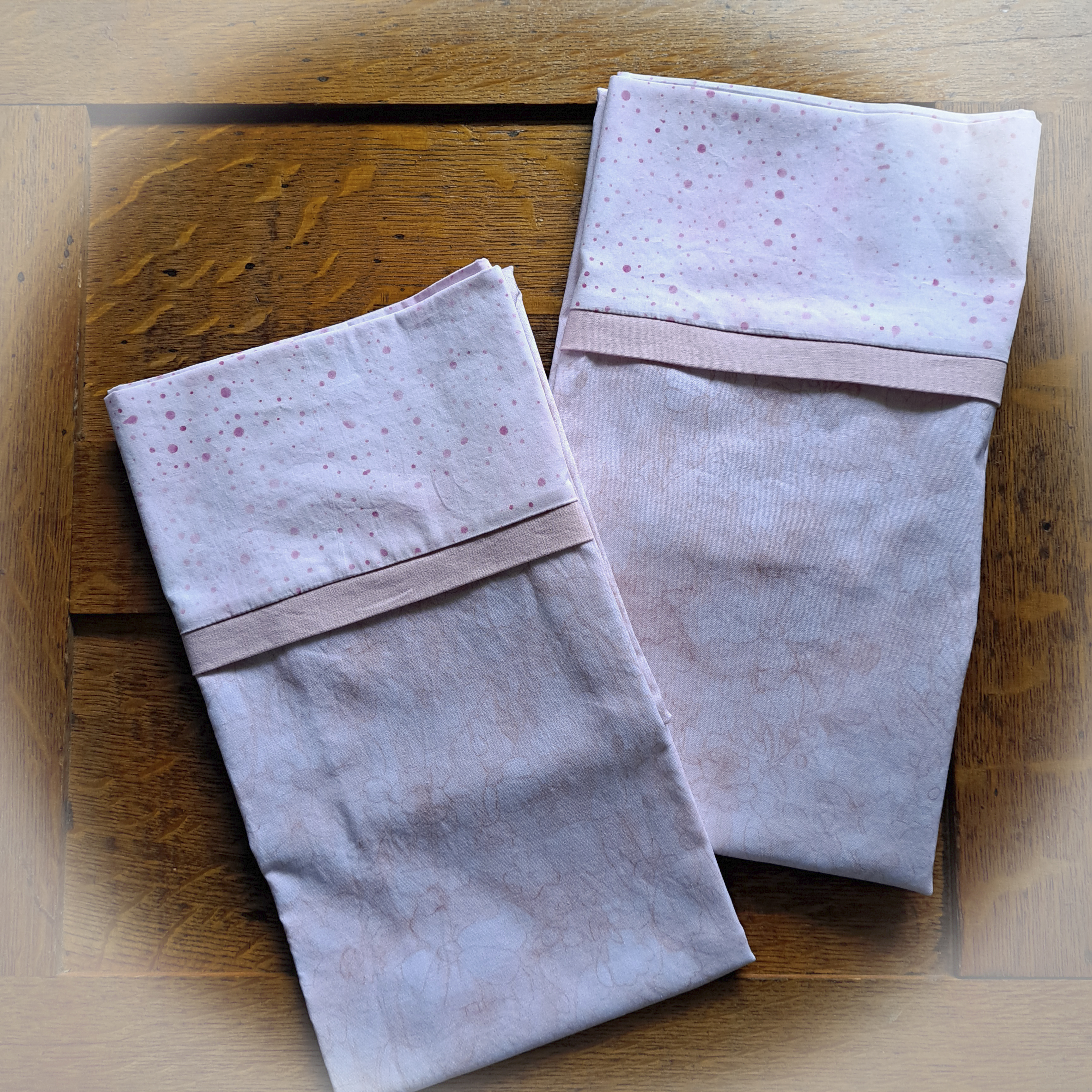 Handmade 100% Cotton Pillowcases - Pink Flower Fabric - Set of 2