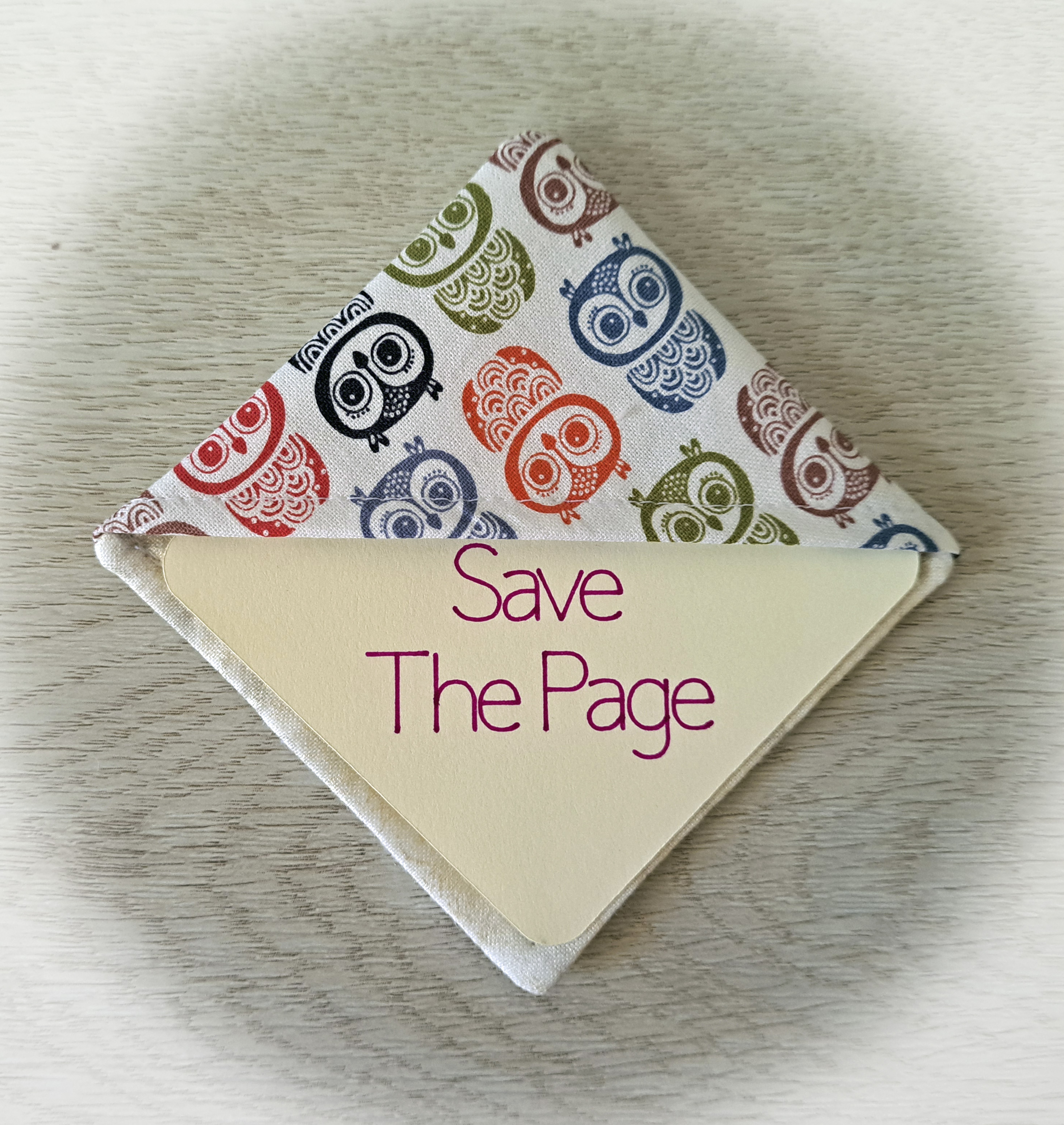 Handmade Fabric Corner Bookmark - Owl Fabric- Set of 2