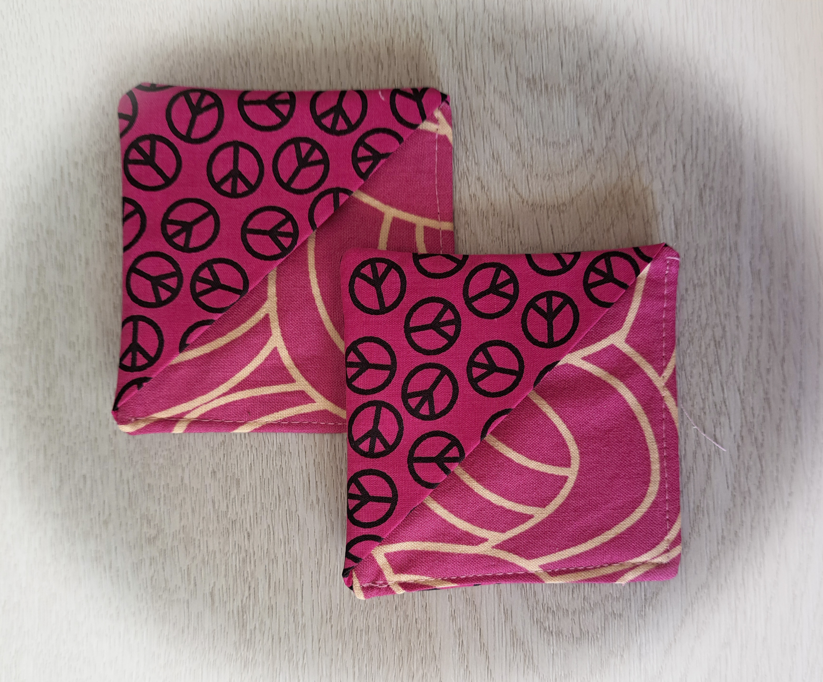 Handmade Fabric Corner Bookmark - Pink Peace Fabric- Set of 2