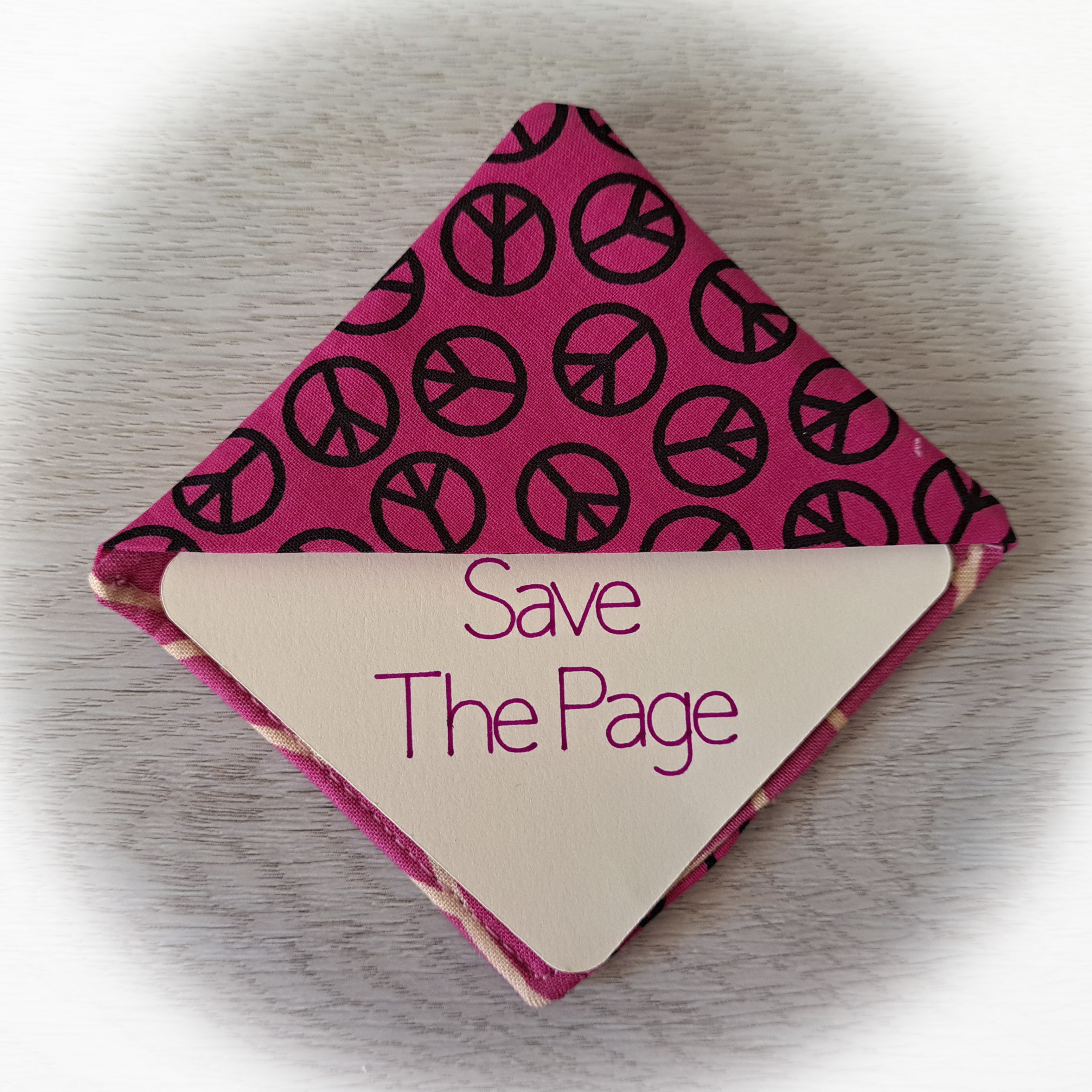 Handmade Fabric Corner Bookmark - Pink Peace Fabric- Set of 2