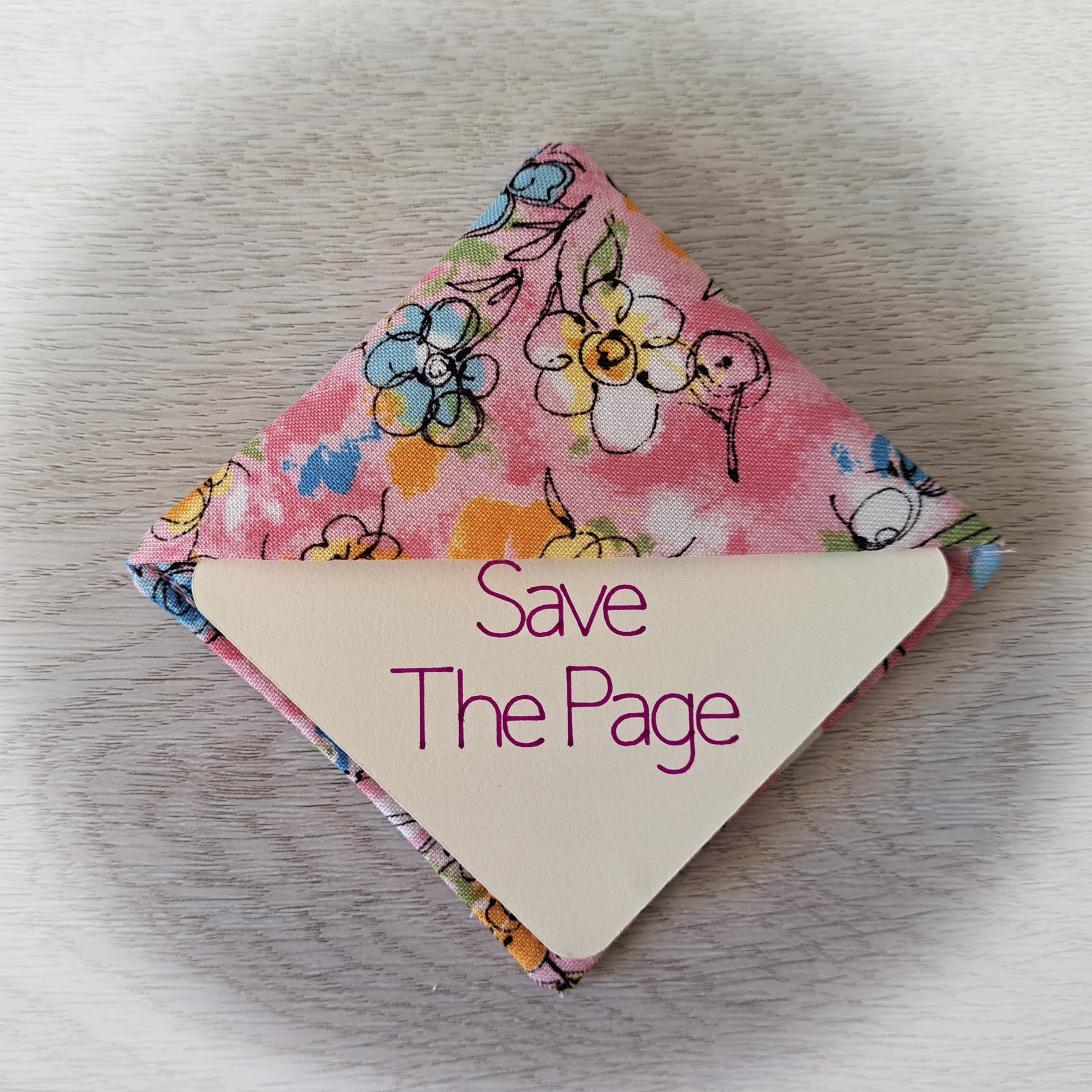 Handmade Fabric Corner Bookmark - Pink Summer Time Flower Fabric - Set of 2