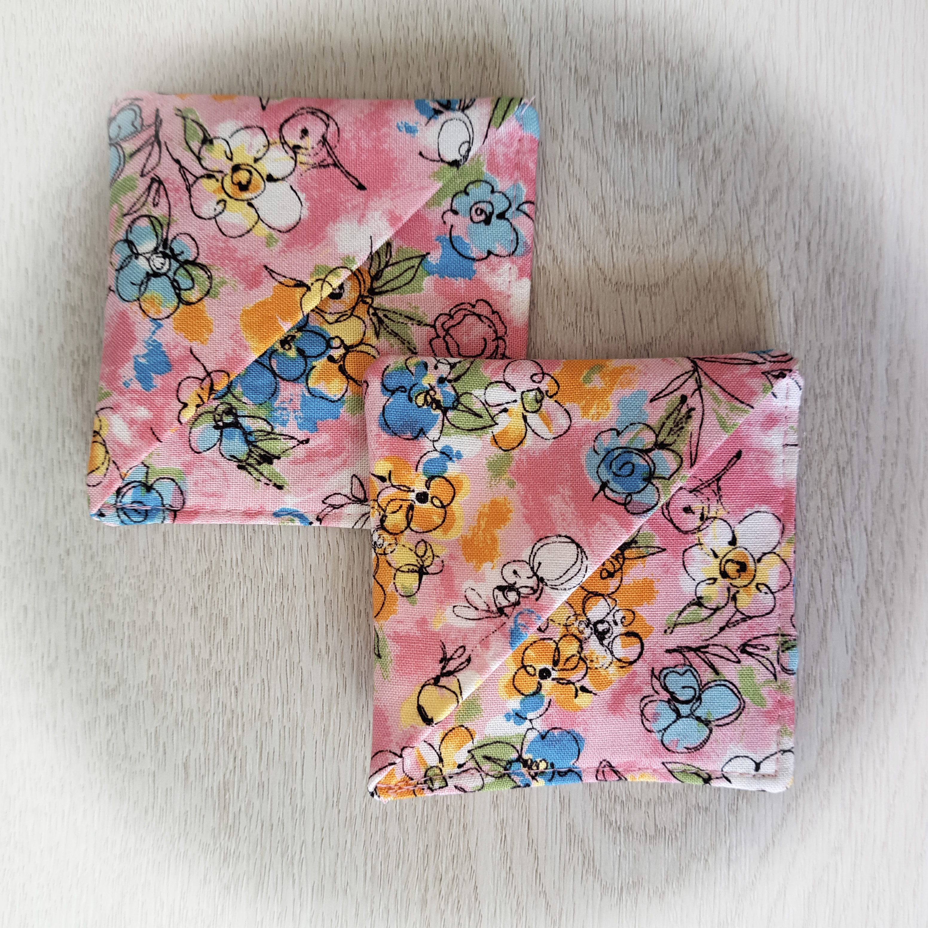 Handmade Fabric Corner Bookmark - Pink Summer Time Flower Fabric - Set of 2