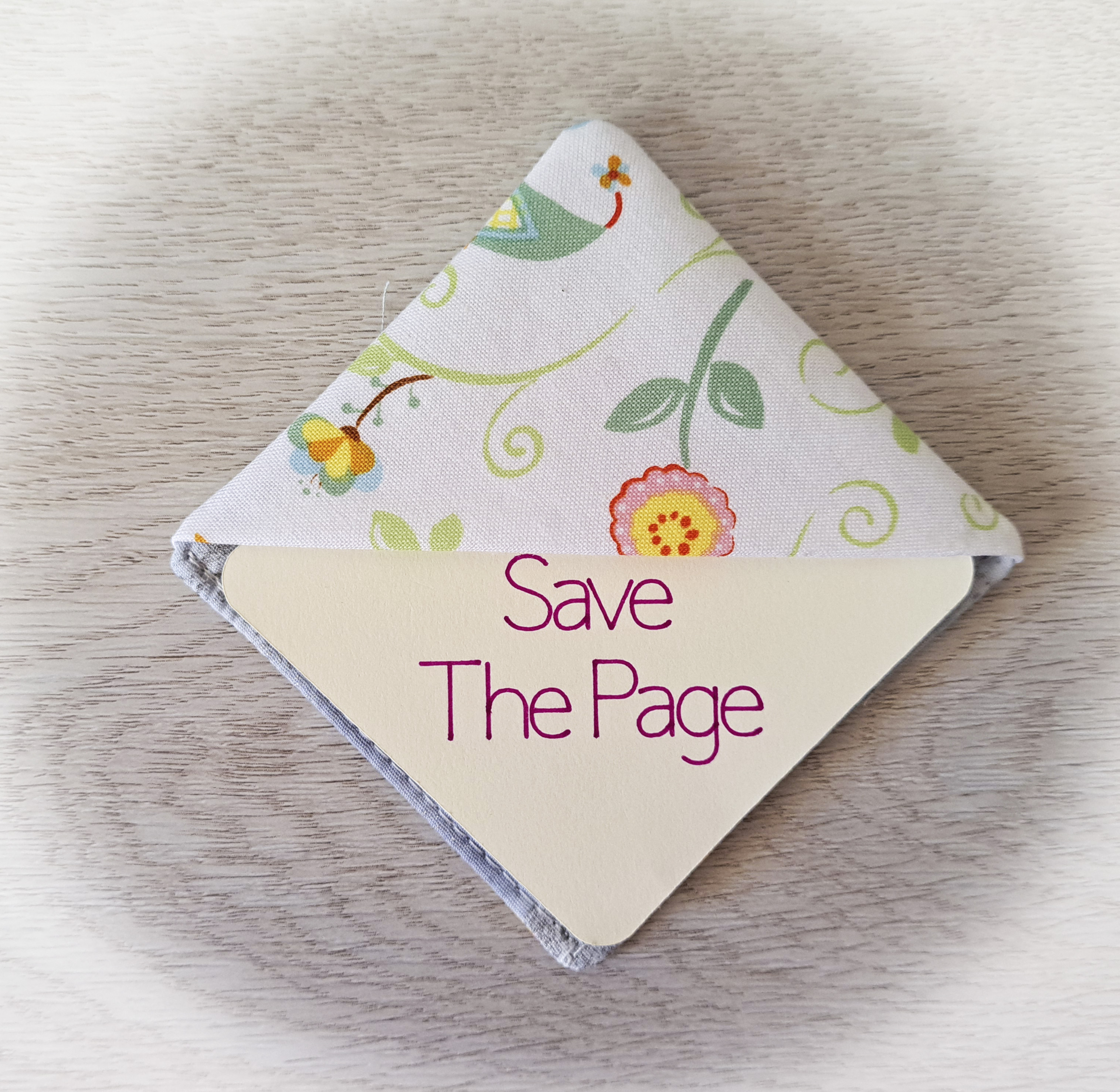 Handmade Fabric Corner Bookmark - White Flowers and Birds Fabric - Set of 2