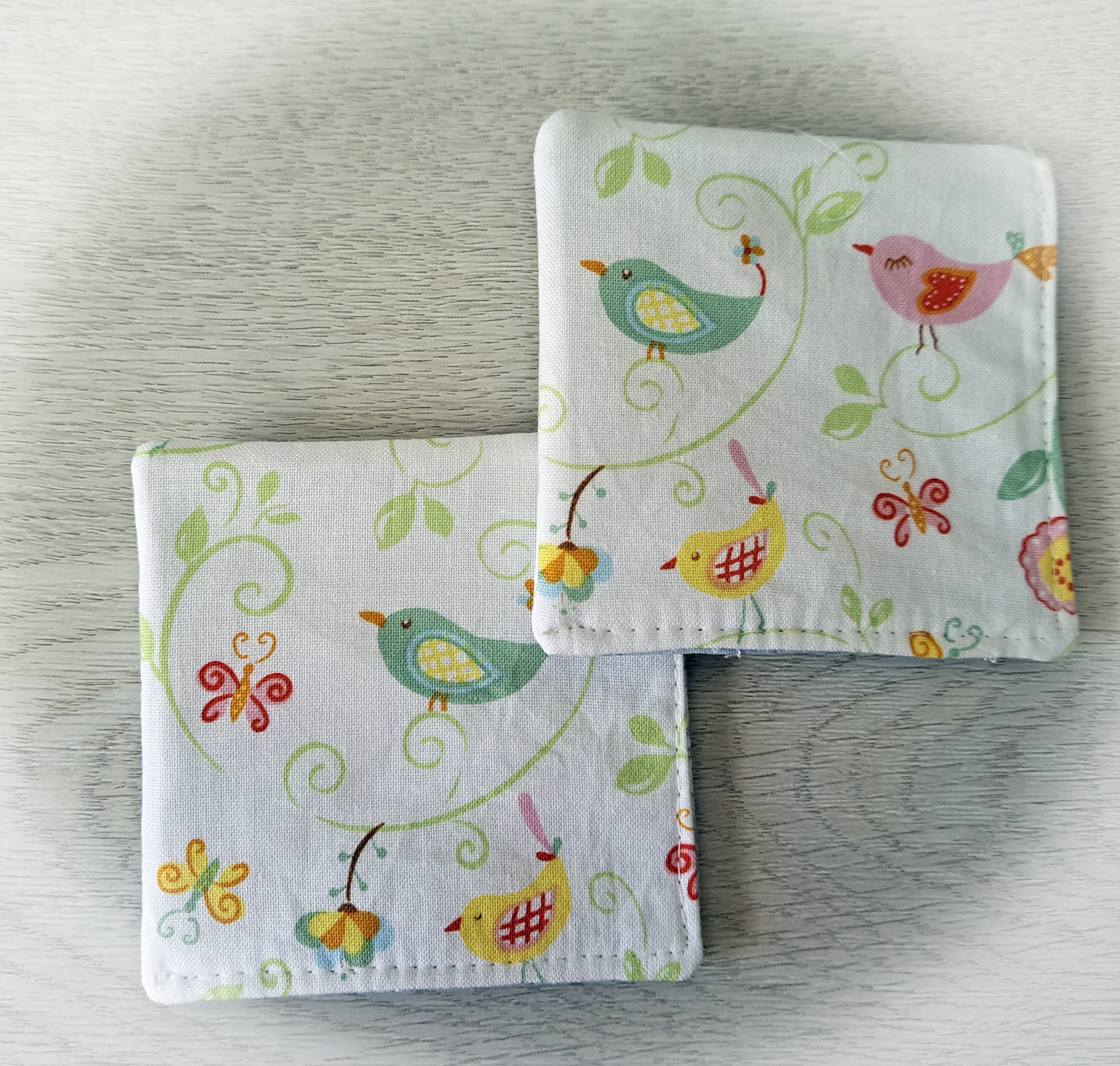 Handmade Fabric Corner Bookmark - White Flowers and Birds Fabric - Set of 2