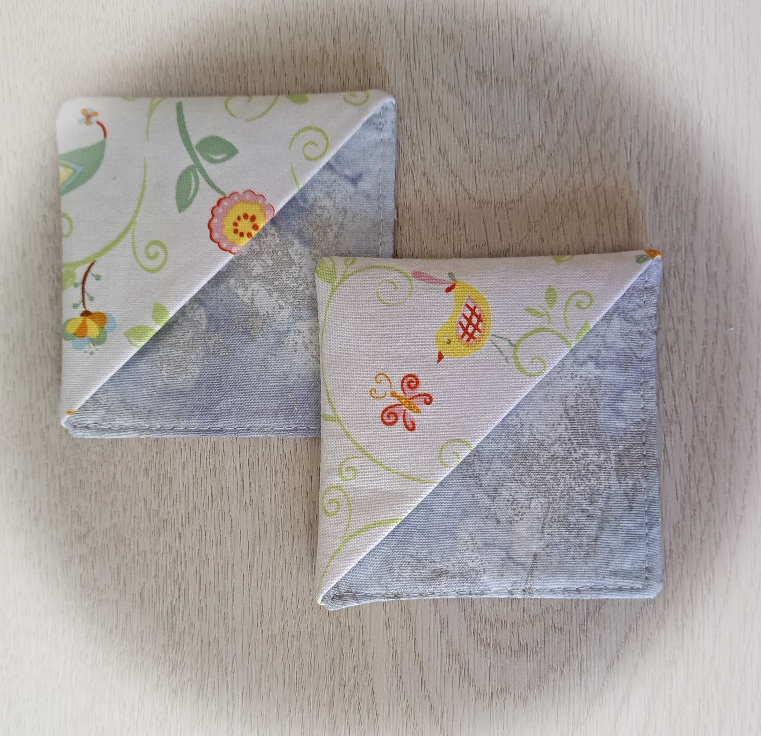 Handmade Fabric Corner Bookmark - White Flowers and Birds Fabric - Set of 2