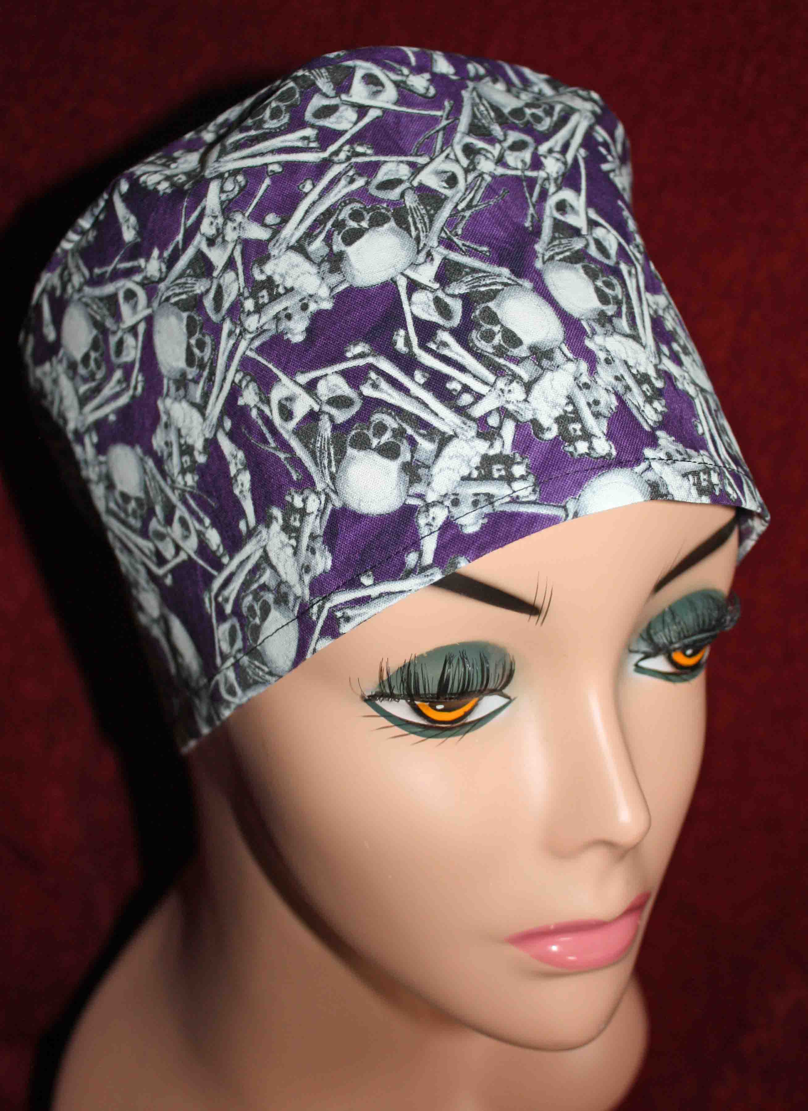Handmade Purple and White Skeletons Surgical/Scrub Cap