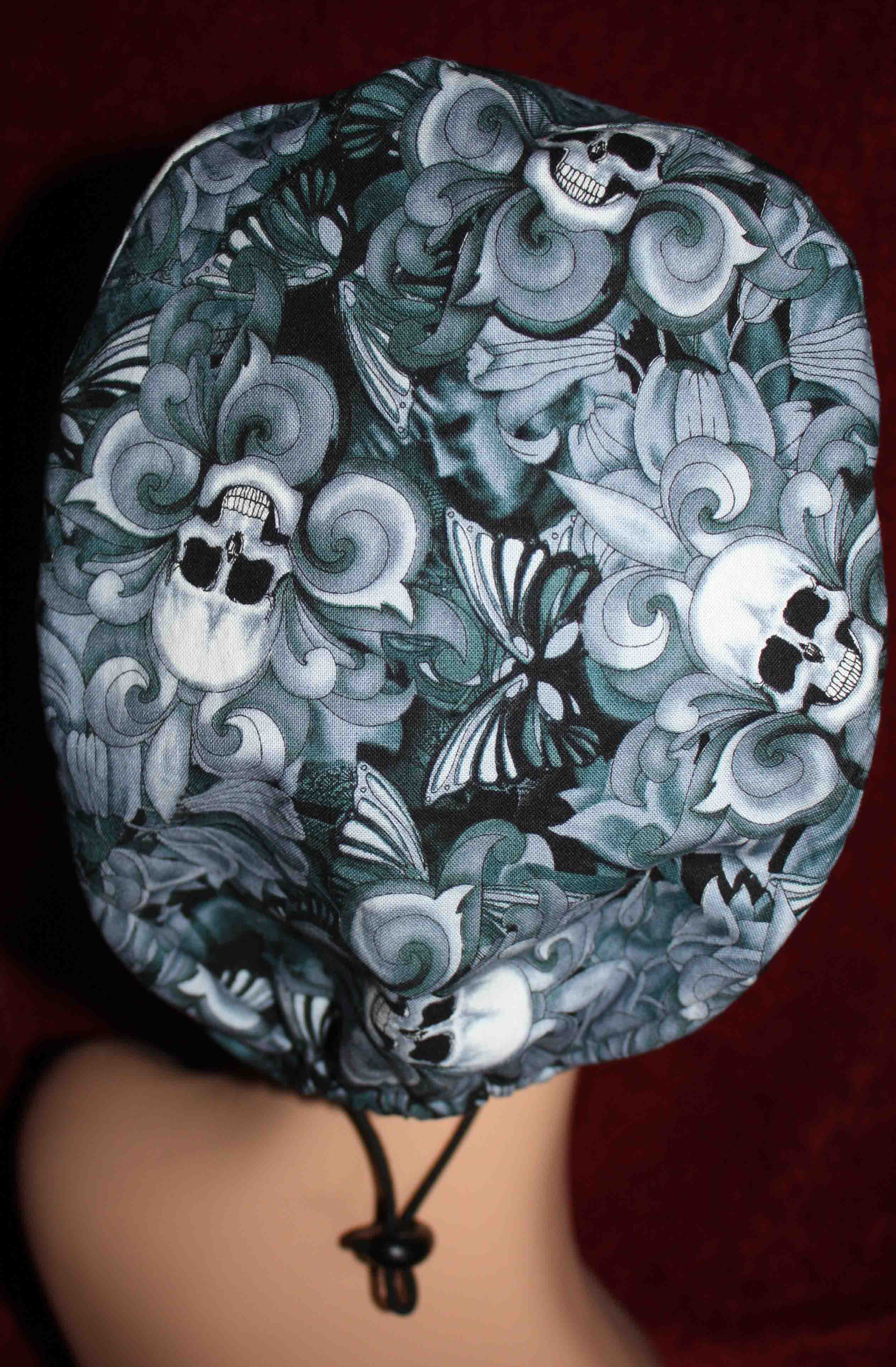 Handmade Gray Skulls and Swirls Surgical/Scrub Cap