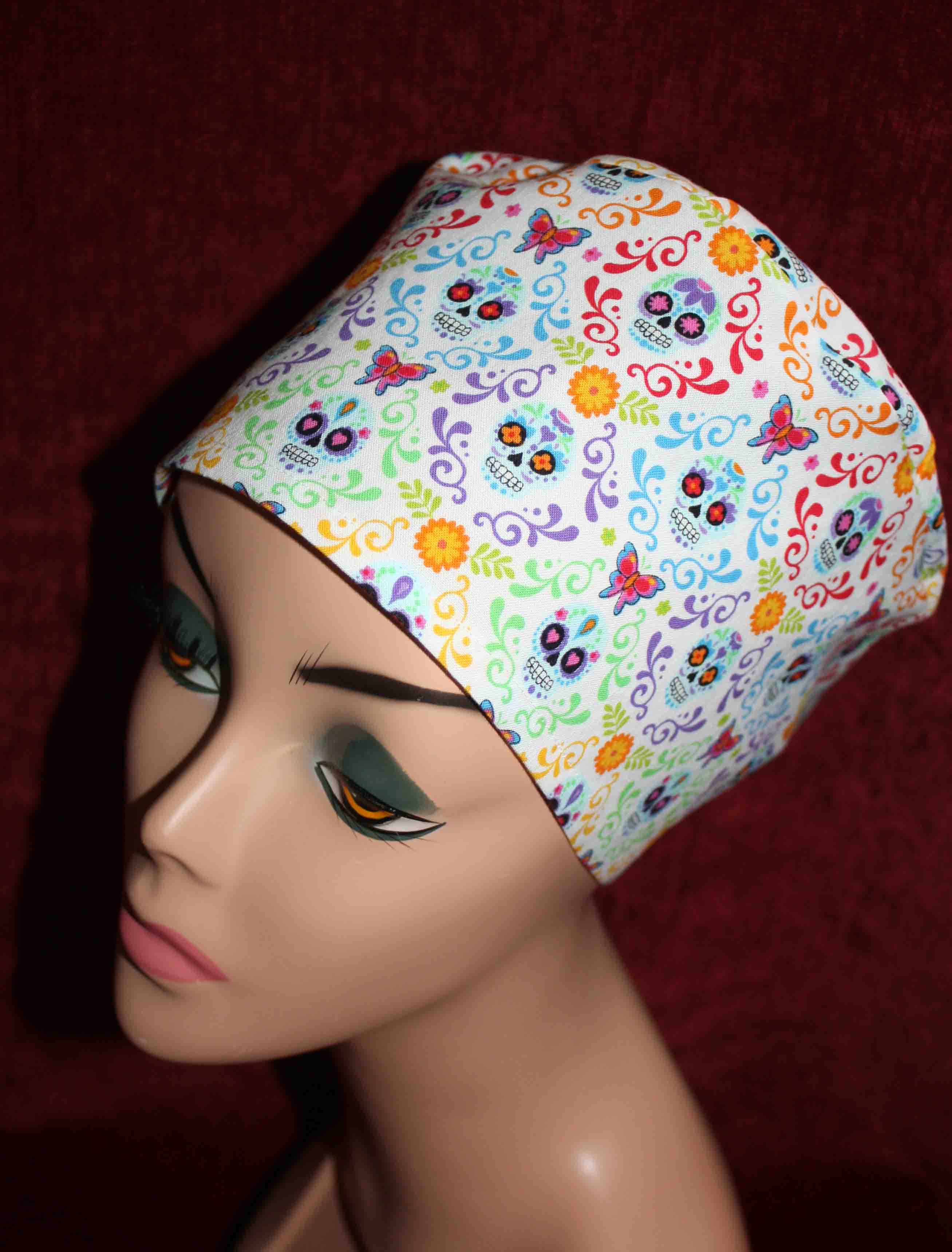 Handmade Sugar Skulls and Butterflies Surgical/Scrub Cap