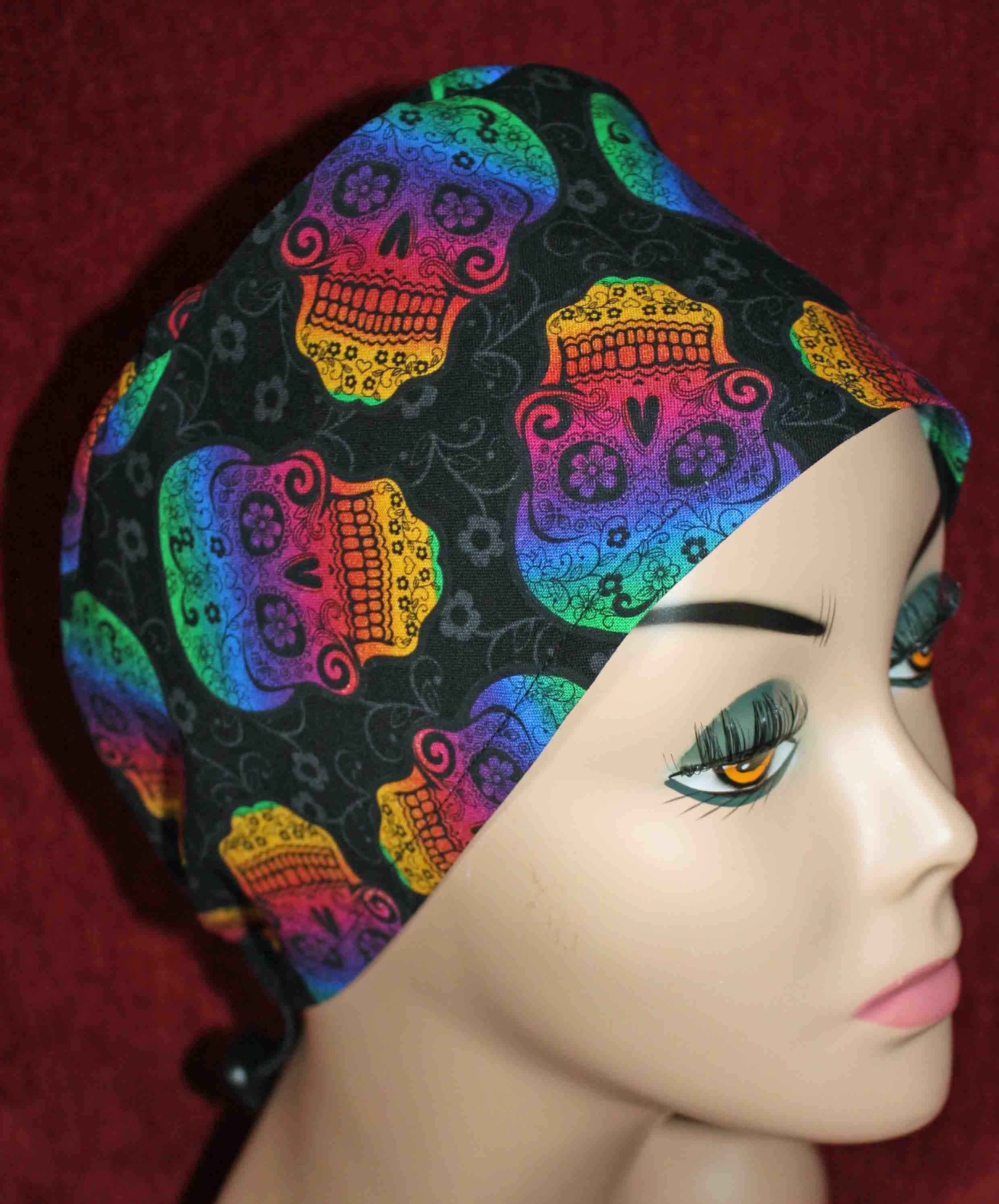 Handmade Rainbow Skulls Surgical/Scrub Cap