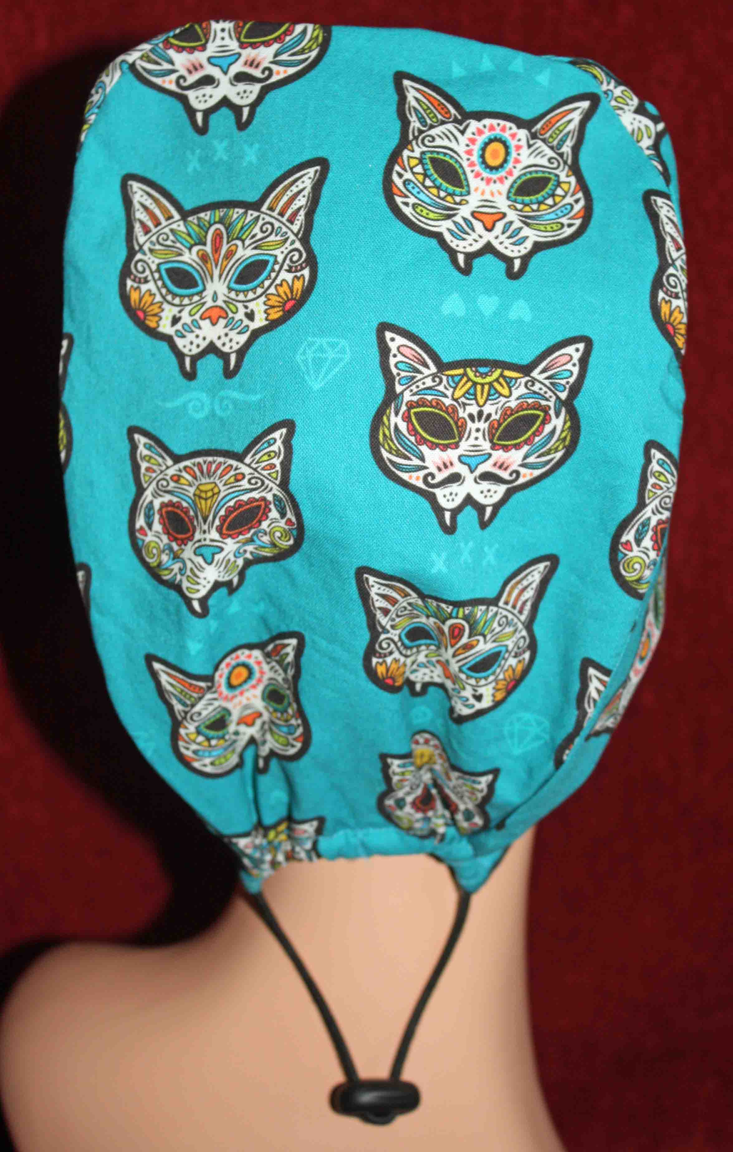 Handmade Turquoise Cats Surgical/Scrub Cap