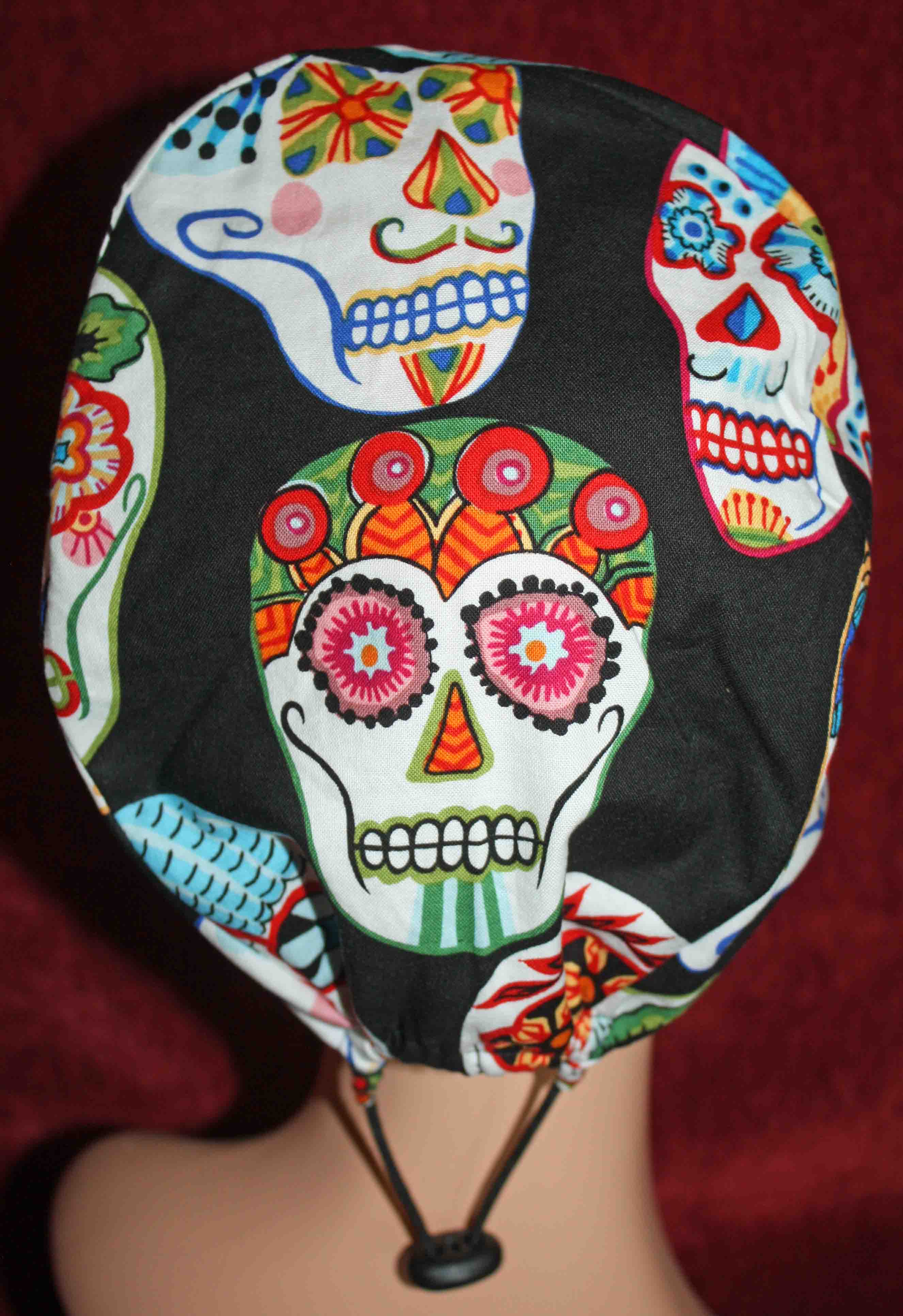 Handmade Large Skulls on Black Surgical/Scrub Cap