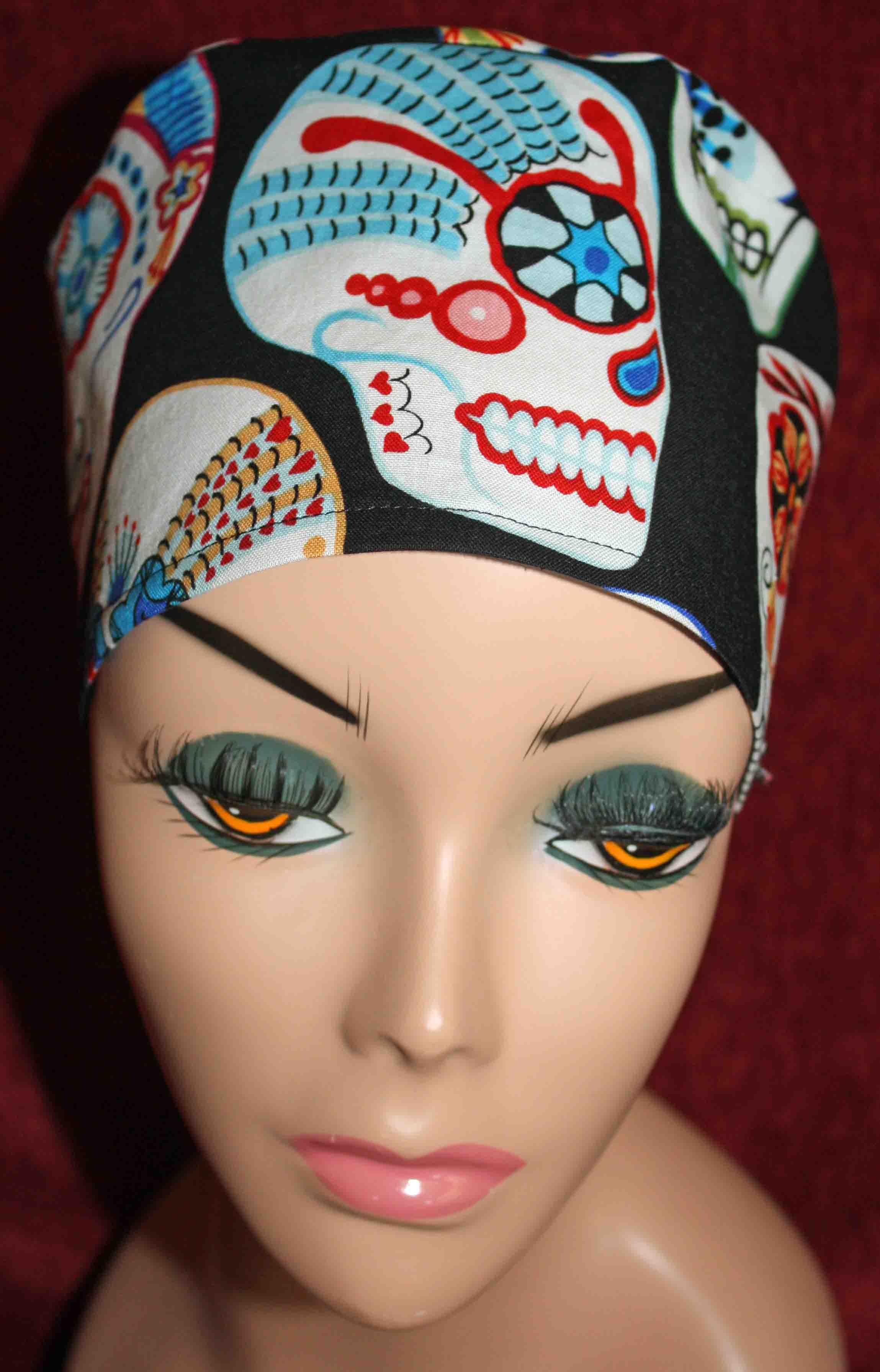 Handmade Large Skulls on Black Surgical/Scrub Cap