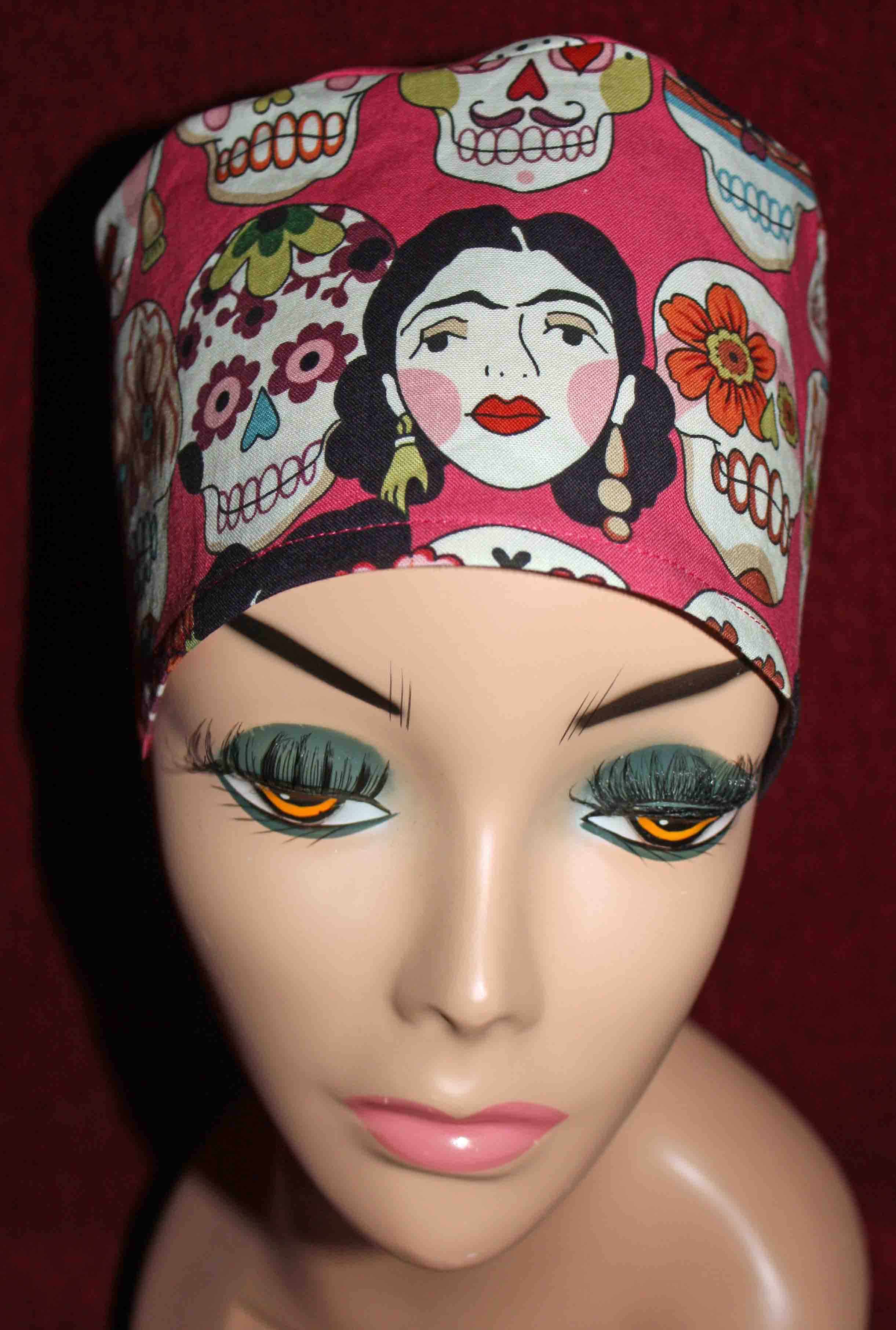 Handmade Amor Skulls on Orange Surgical/Scrub Cap
