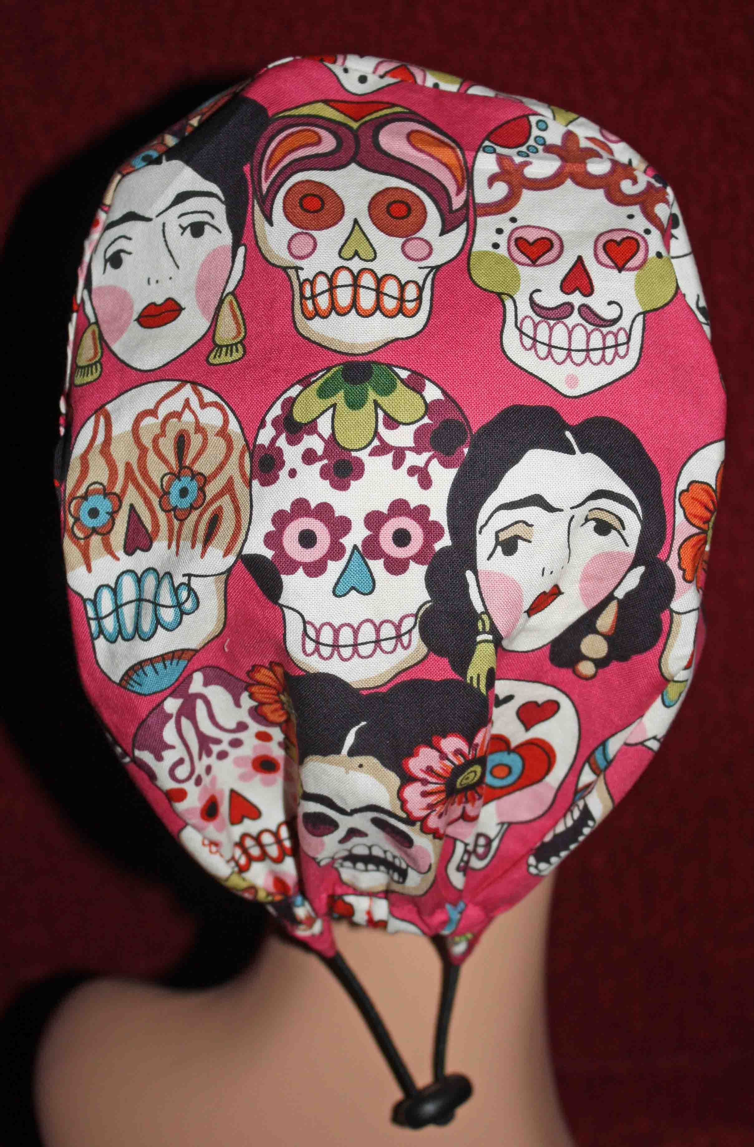 Handmade Amor Skulls on Orange Surgical/Scrub Cap