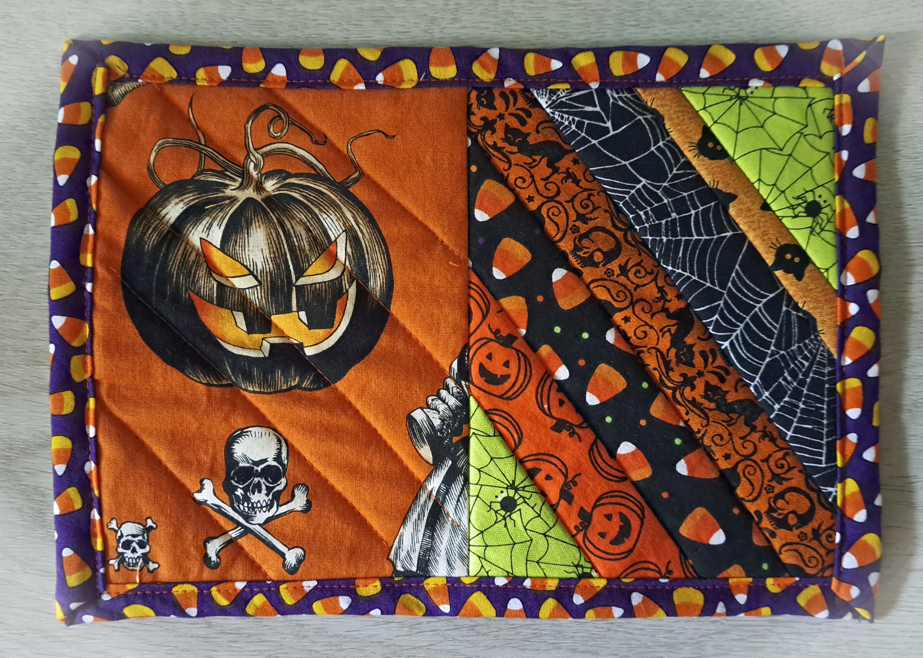 Handmade Spooky Pumpkin and Skull Mug Rug - Set of 2