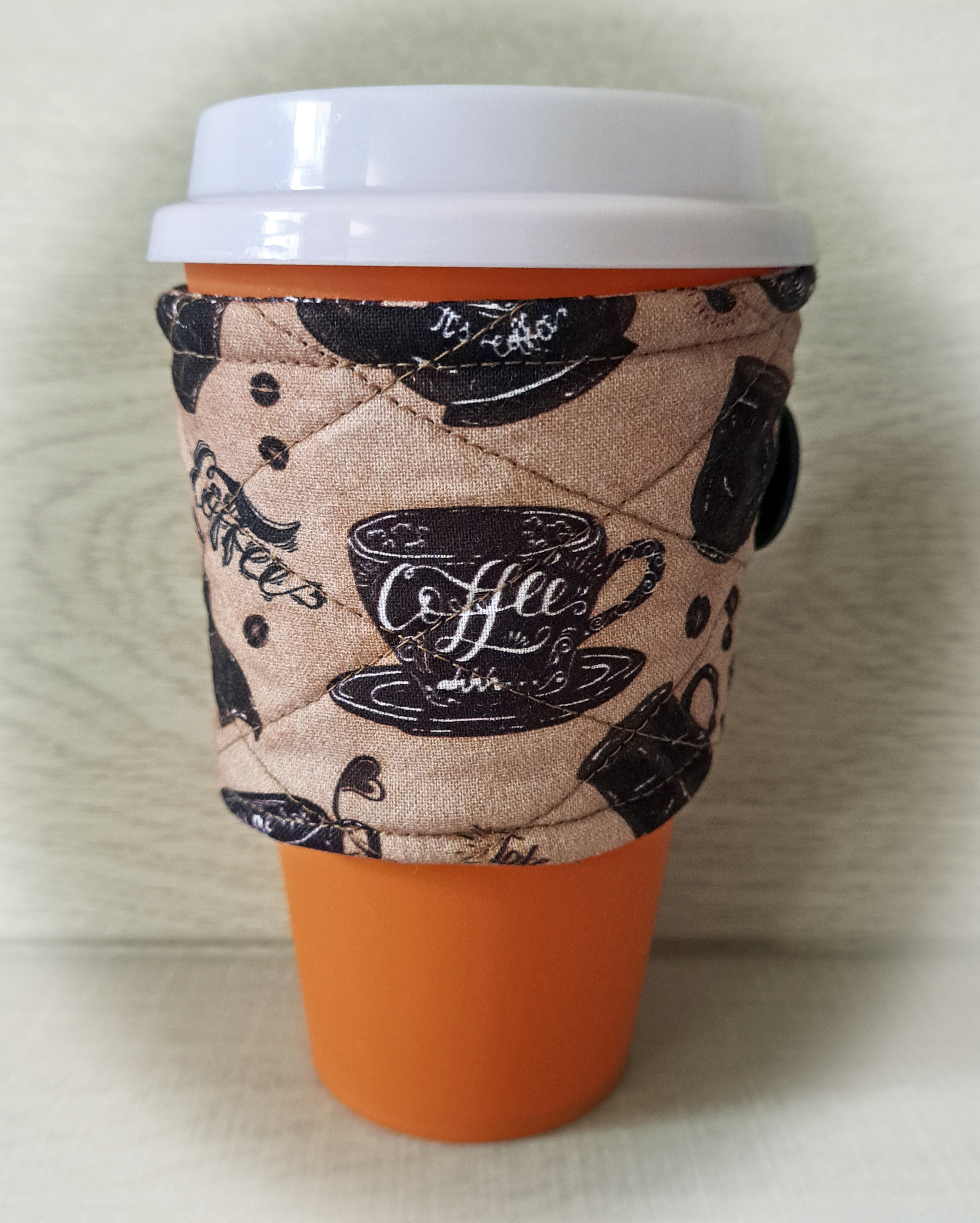 Handmade Reusable Cup Sleeve/Mug Cozy in a Vintage Coffee Print Fabric