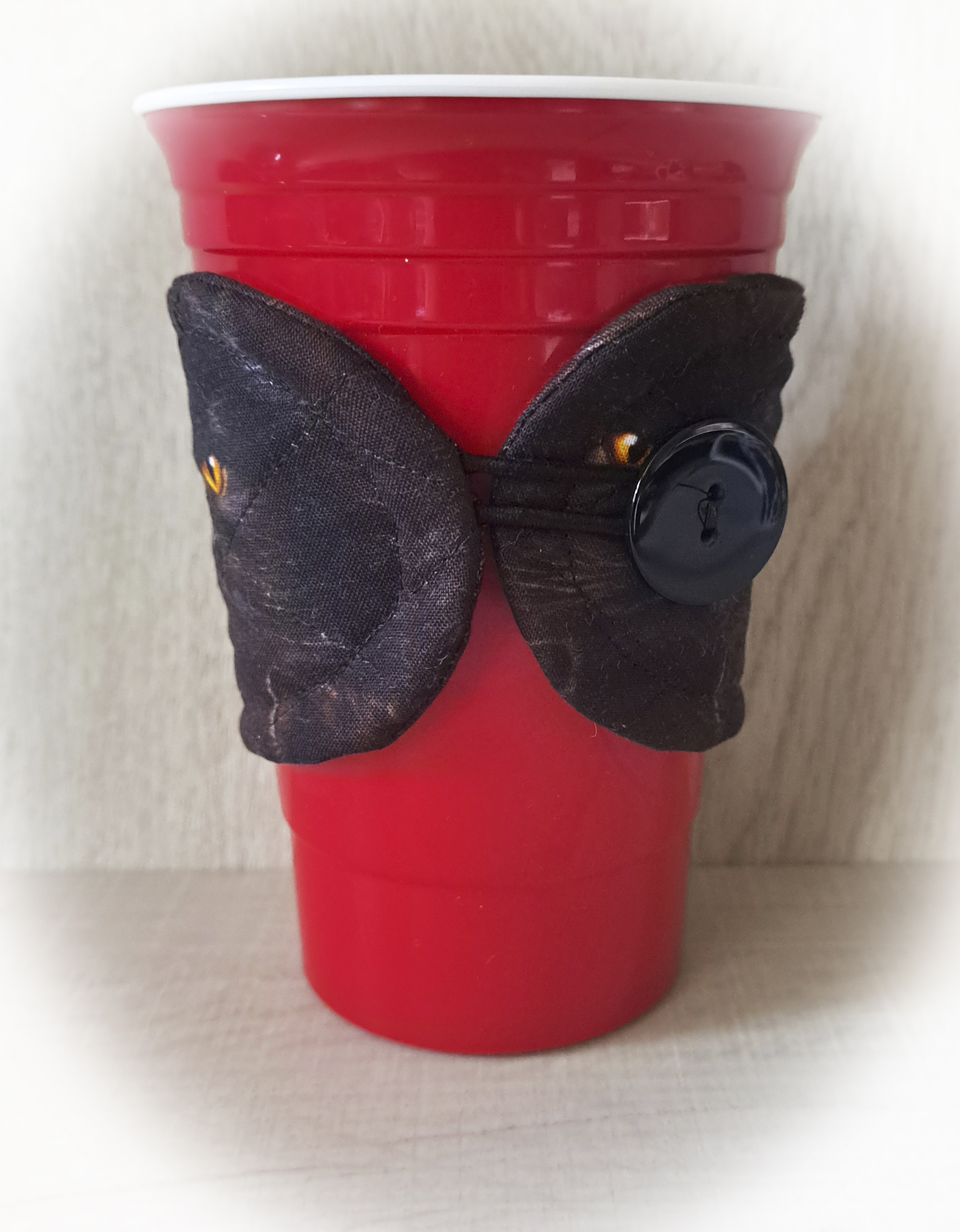 Handmade Reusable Coffee Sleeve/Mug Cozy in a Black Cat with Golden Eyes Fabric