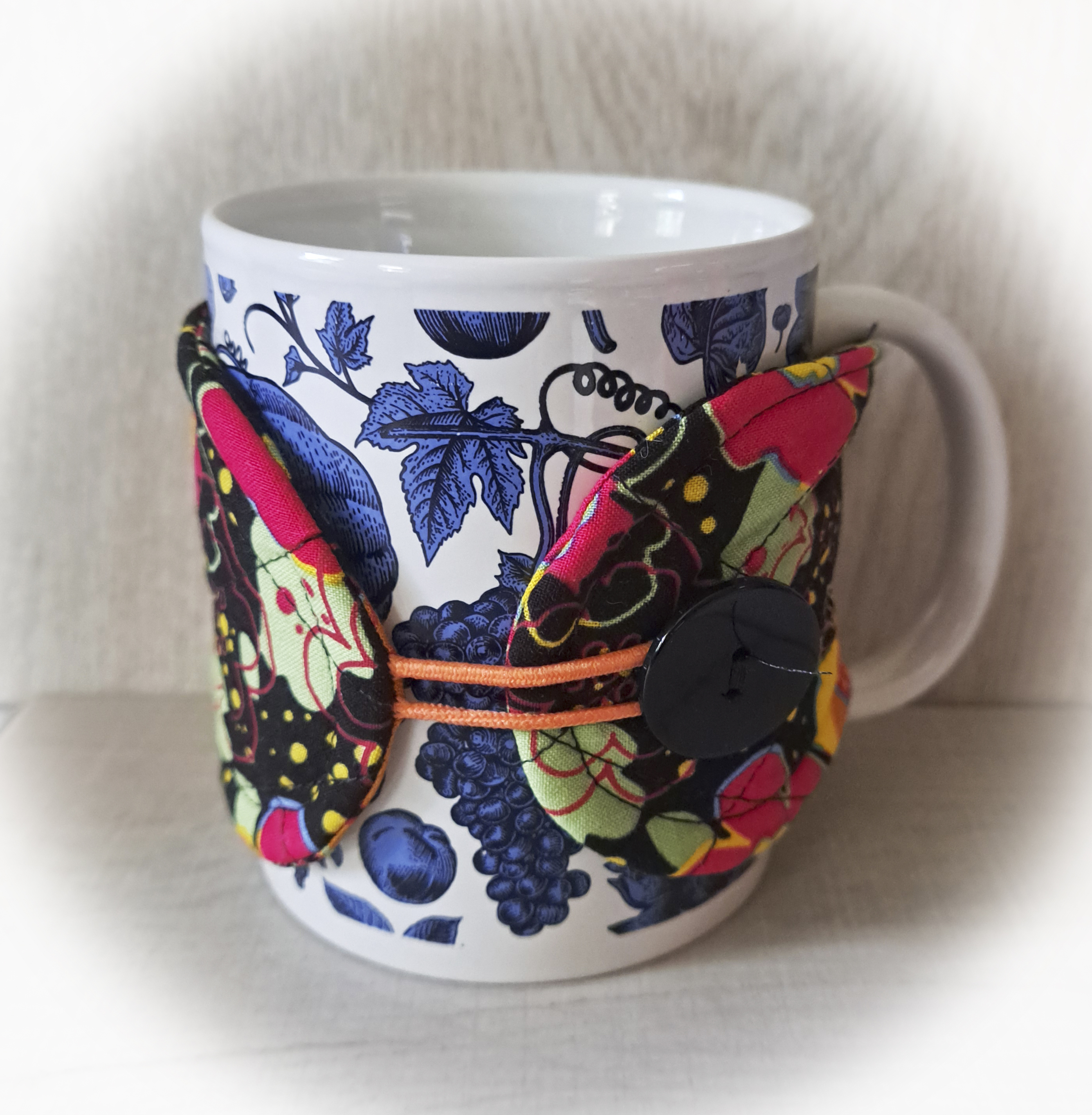 Handmade Reusable Coffee Sleeve/Mug Cozy in a Bright Flower Fabric