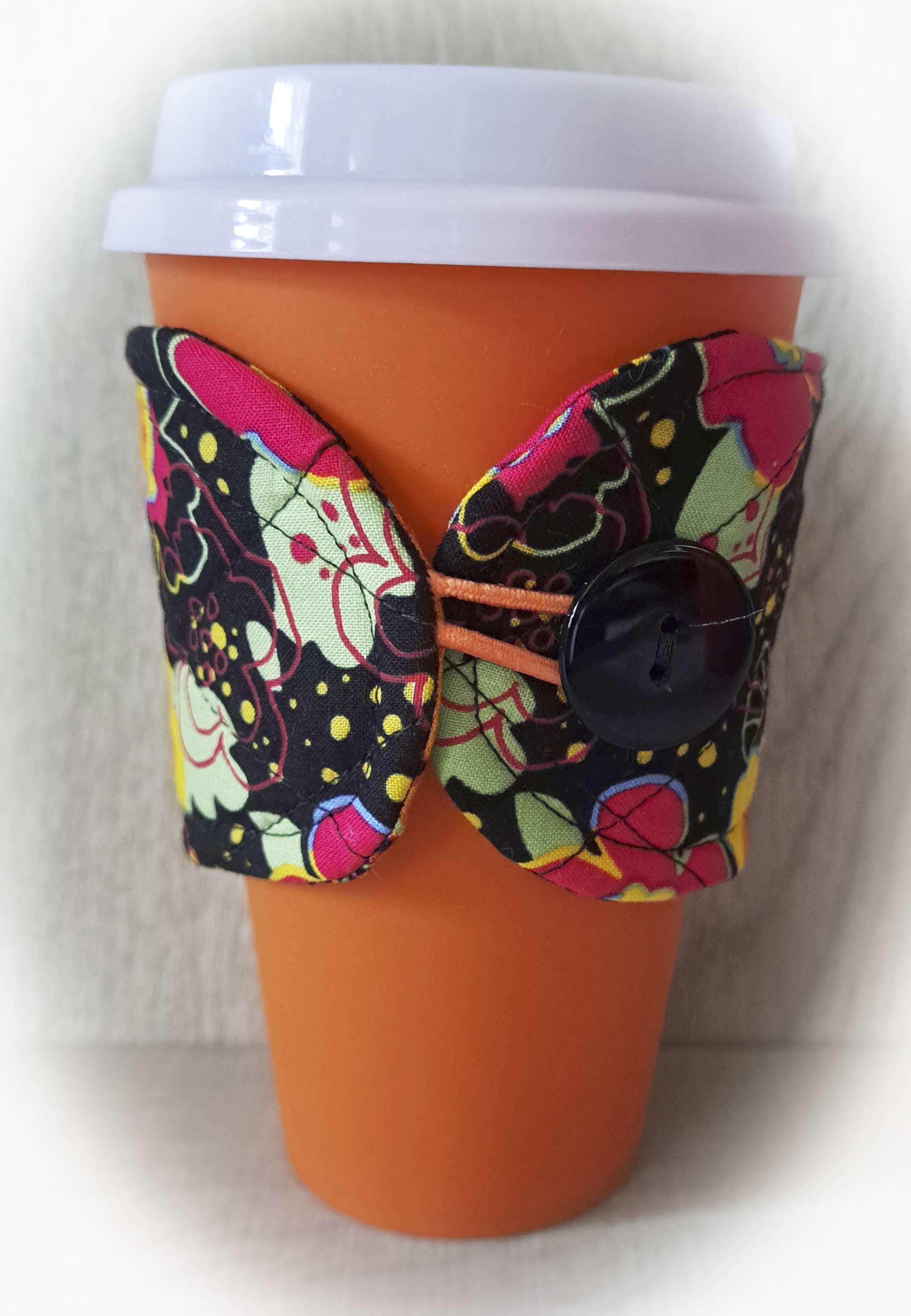 Handmade Reusable Coffee Sleeve/Mug Cozy in a Bright Flower Fabric
