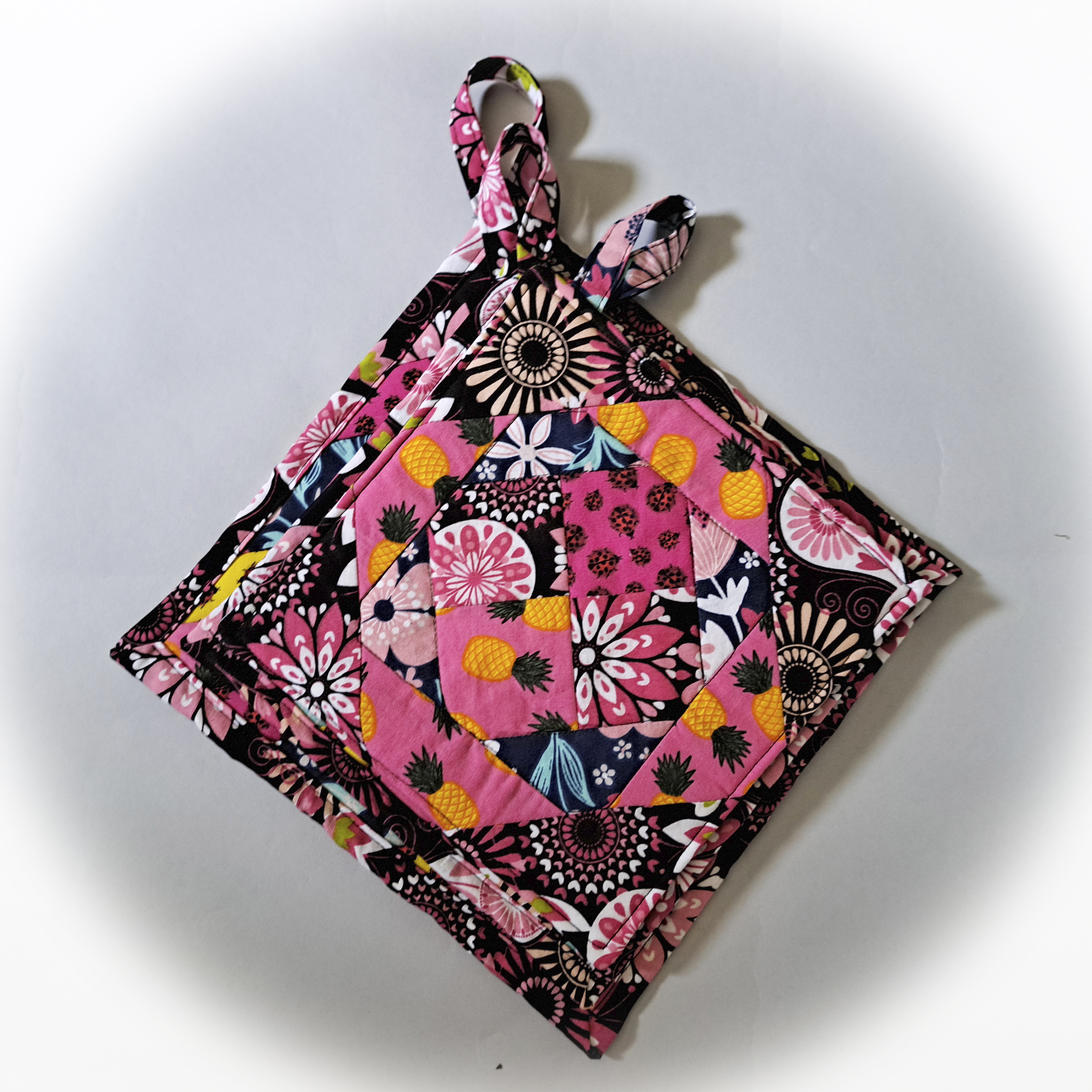 Handmade Floral Fabric Quilted Pot Holders - Set of 3