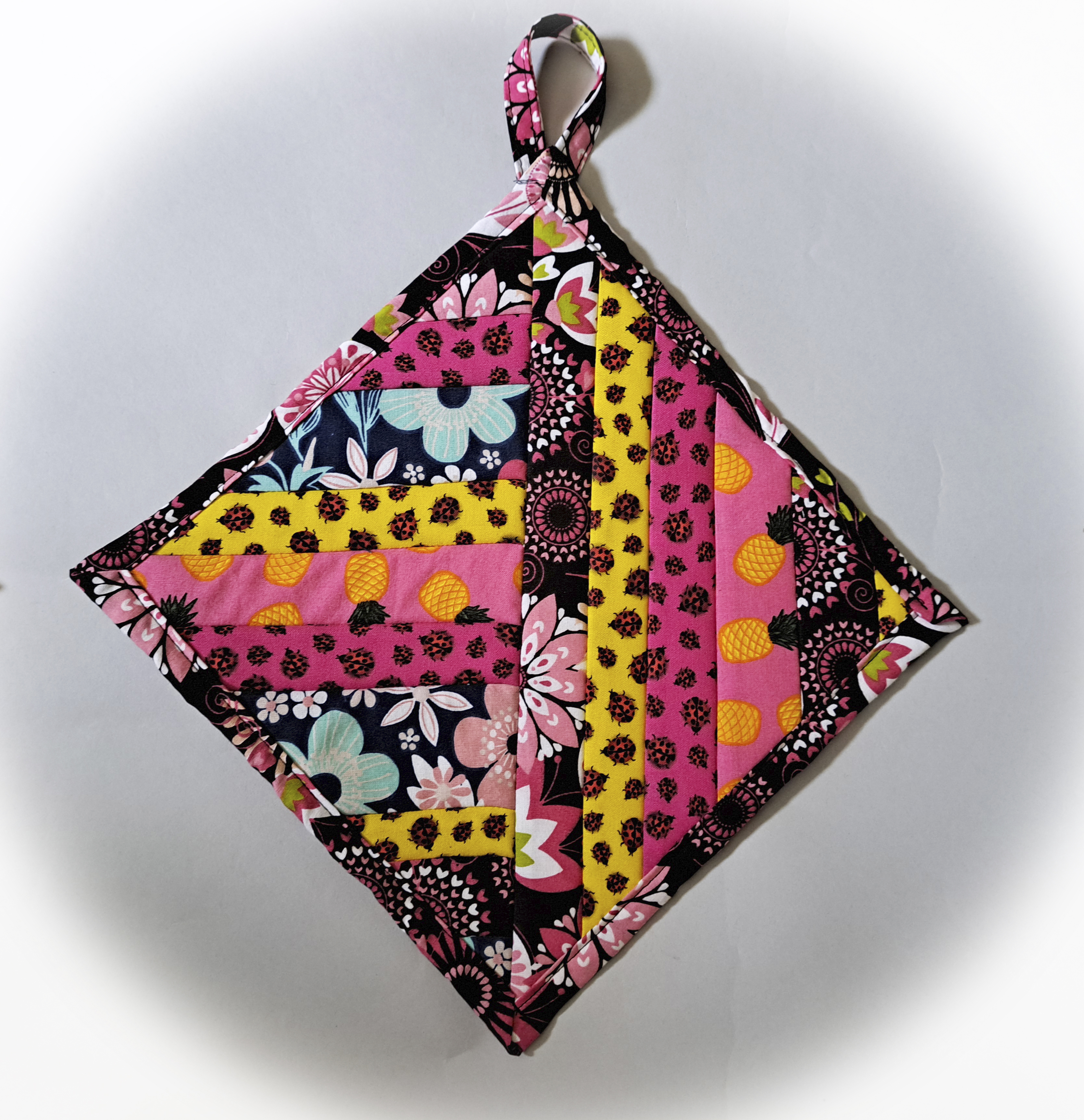 Handmade Floral Fabric Quilted Pot Holders - Set of 3