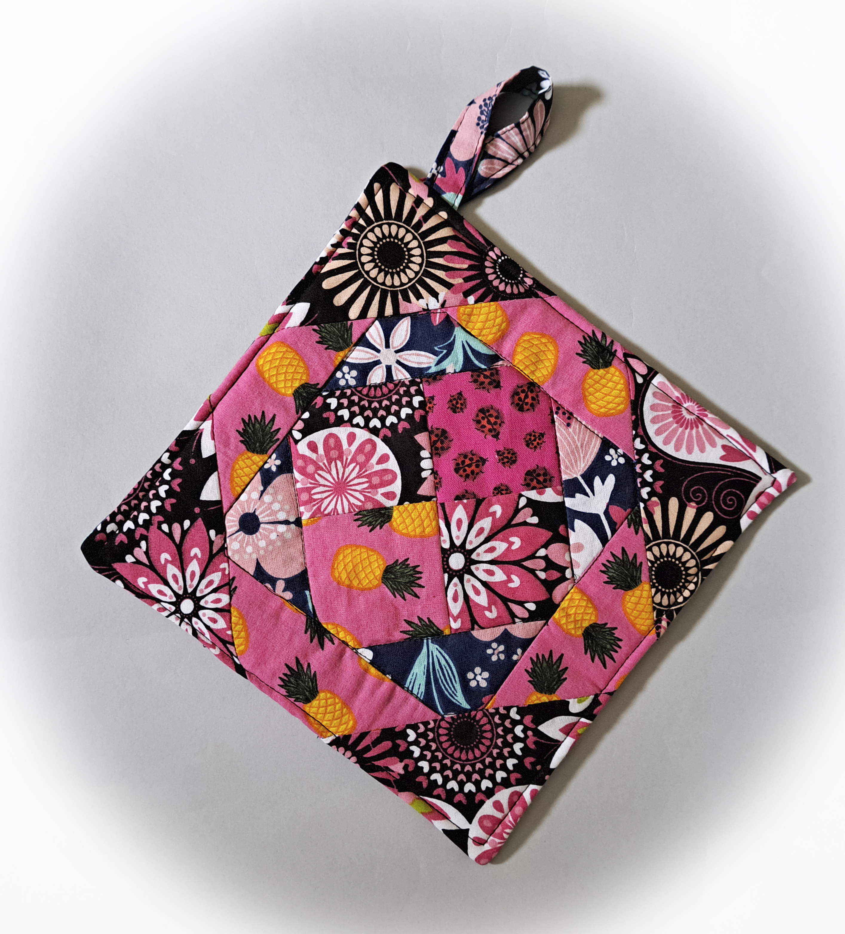 Handmade Floral Fabric Quilted Pot Holders - Set of 3