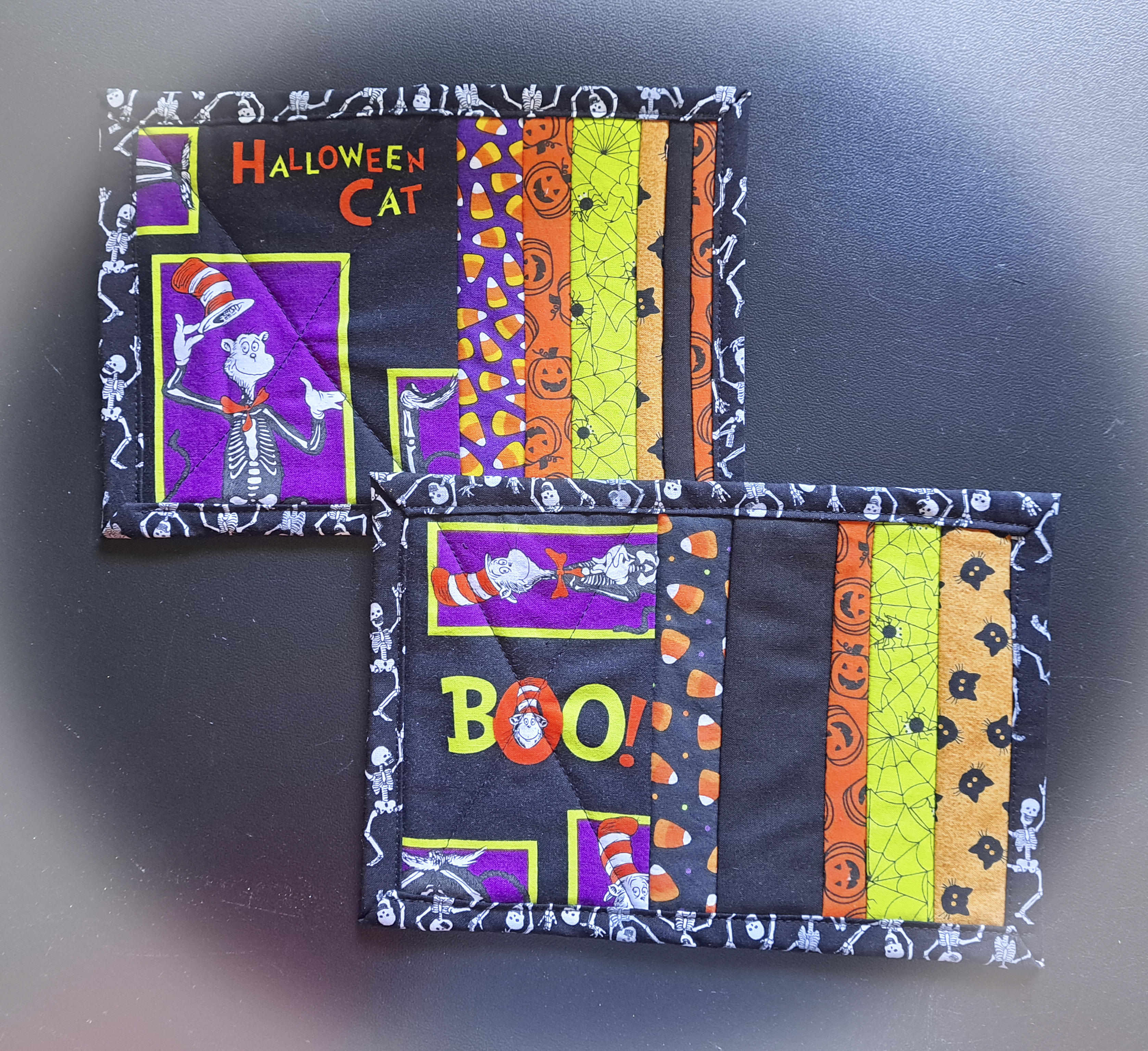 Handmade Halloween Cat Quilted Mug Rug/Mini Placement - Set of 2