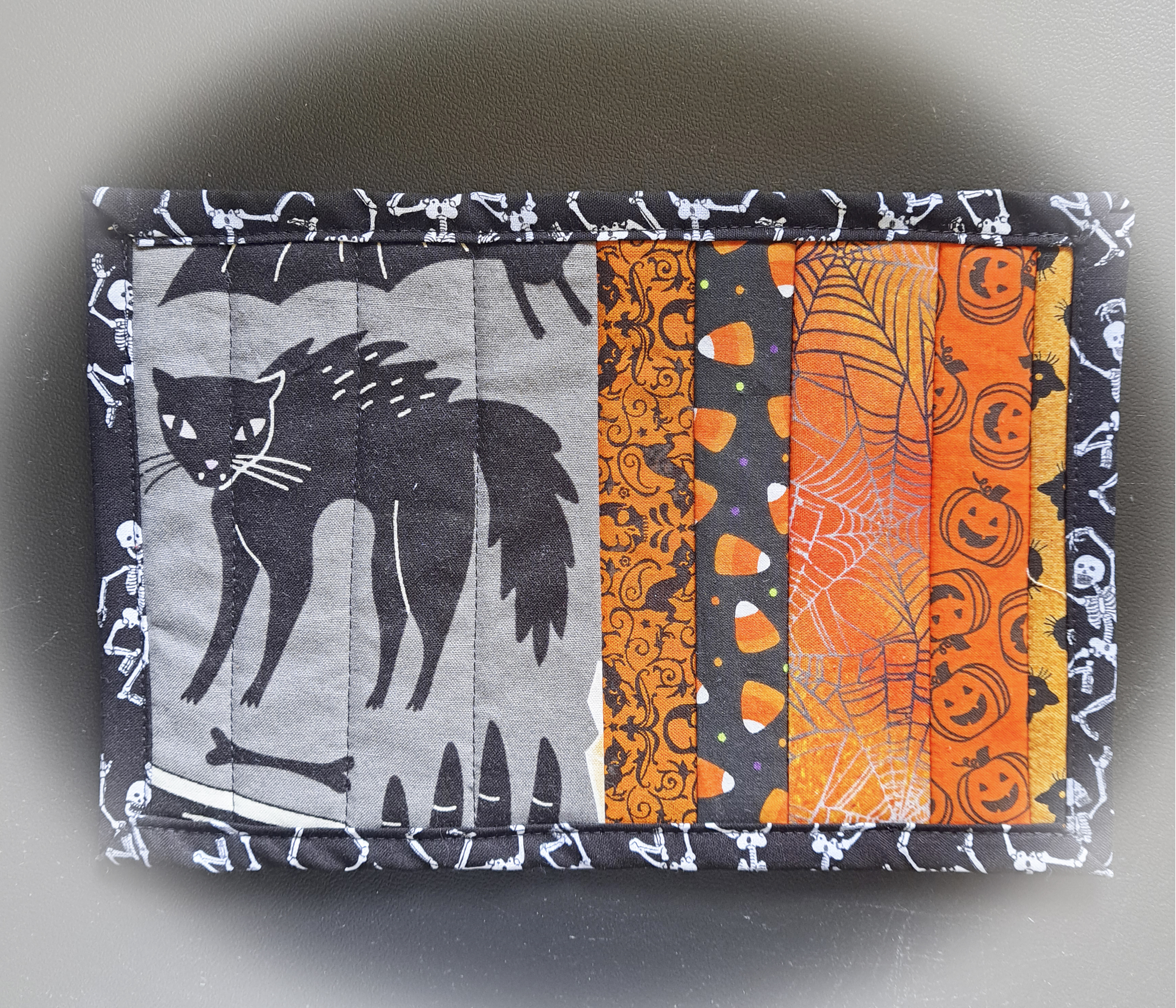 Black Cat Halloween-Themed Quilted Mug Rug/Mini-Placemat