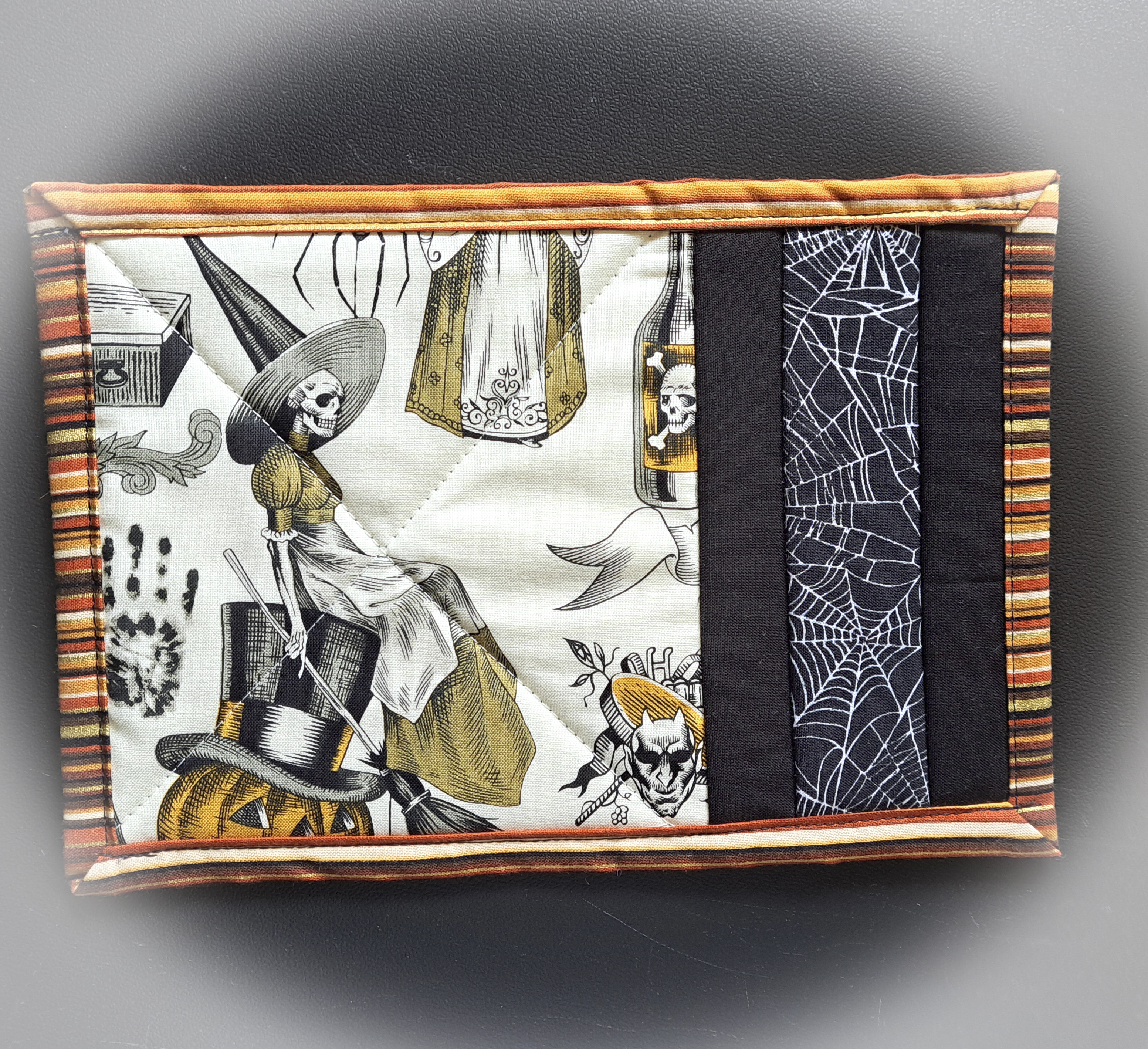 Handcrafted Halloween-Themed Skeleton Witch Quilted Mug Rug - Set of 2